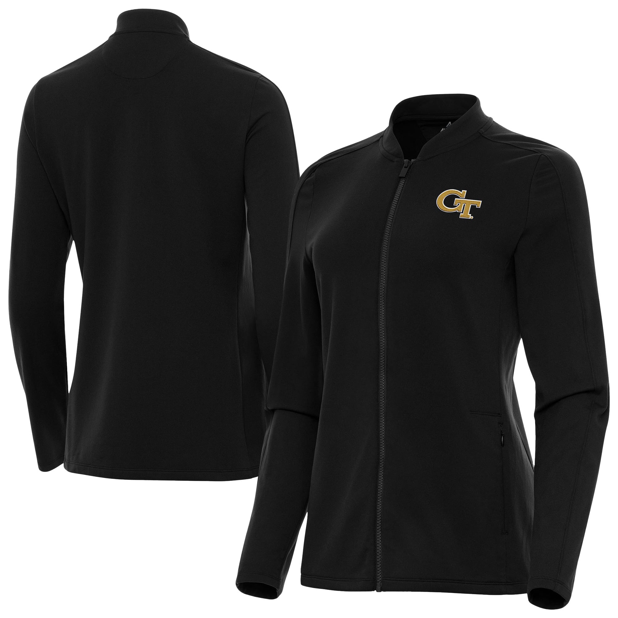 Women's Antigua Black Georgia Tech Yellow Jackets Continual Full-Zip Jacket