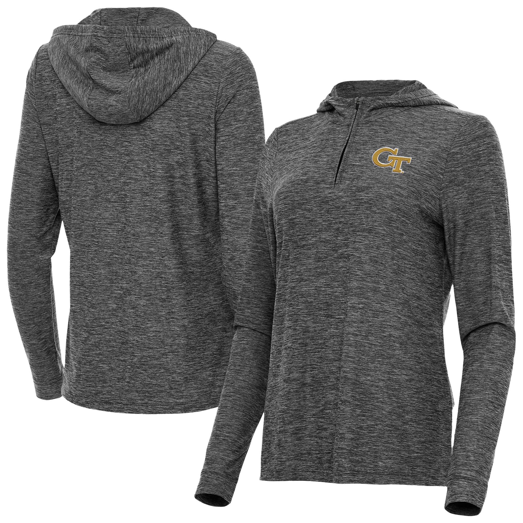 Women's Antigua  Heather Black Georgia Tech Yellow Jackets Daybreak Quarter-Zip Hoodie