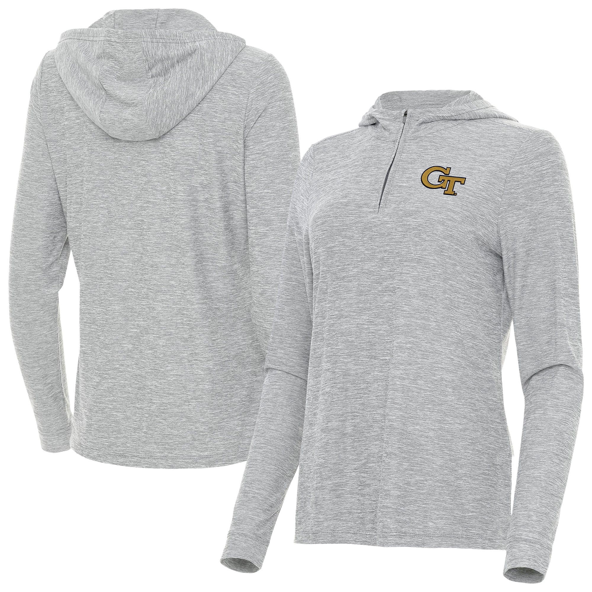 Women's Antigua  Heather Gray Georgia Tech Yellow Jackets Daybreak Quarter-Zip Hoodie