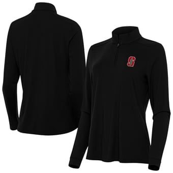 Women's Antigua Black Stanford Cardinal Intent Quarter-Zip Top