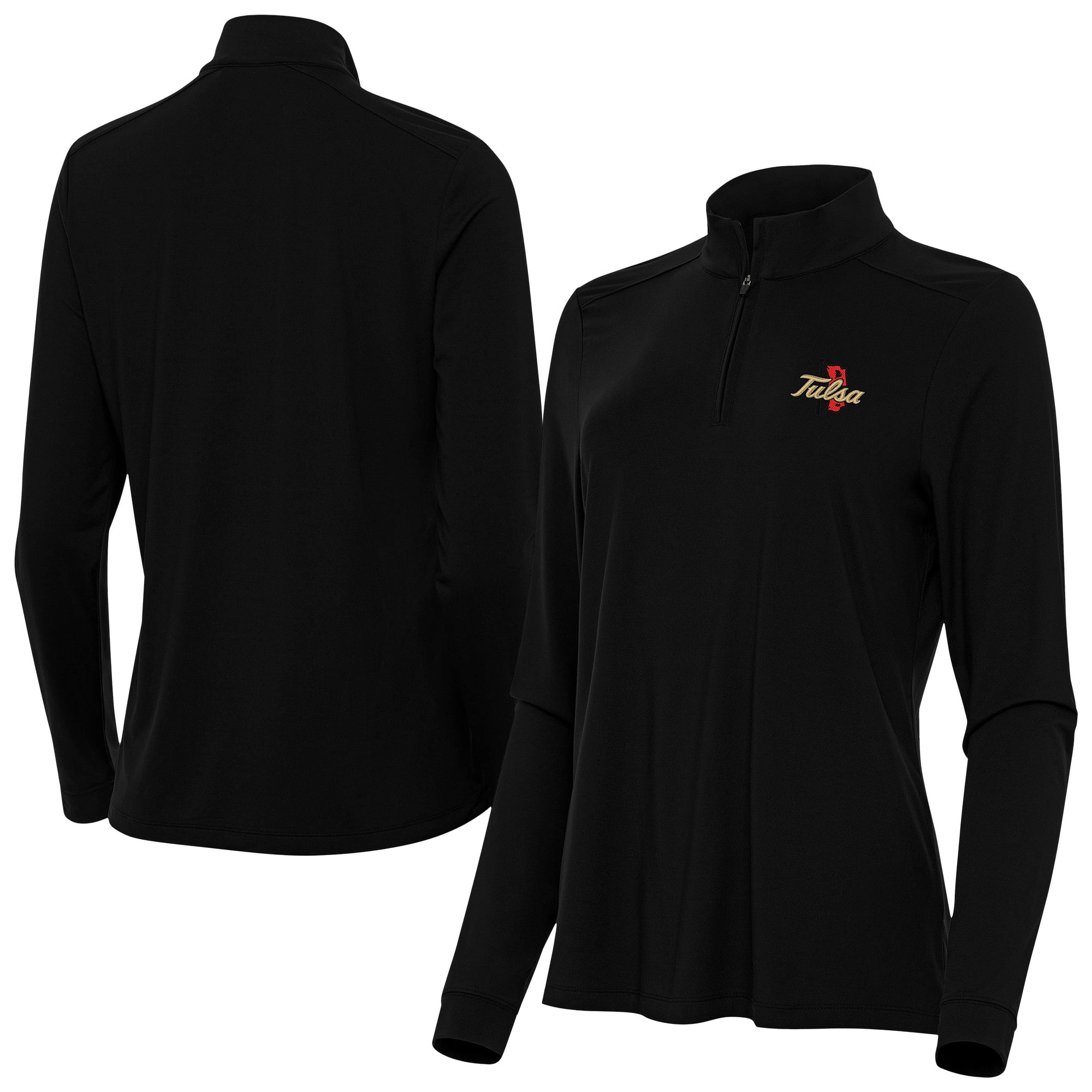 Women's Antigua Black Tulsa Golden Hurricane Intent Quarter-Zip Top