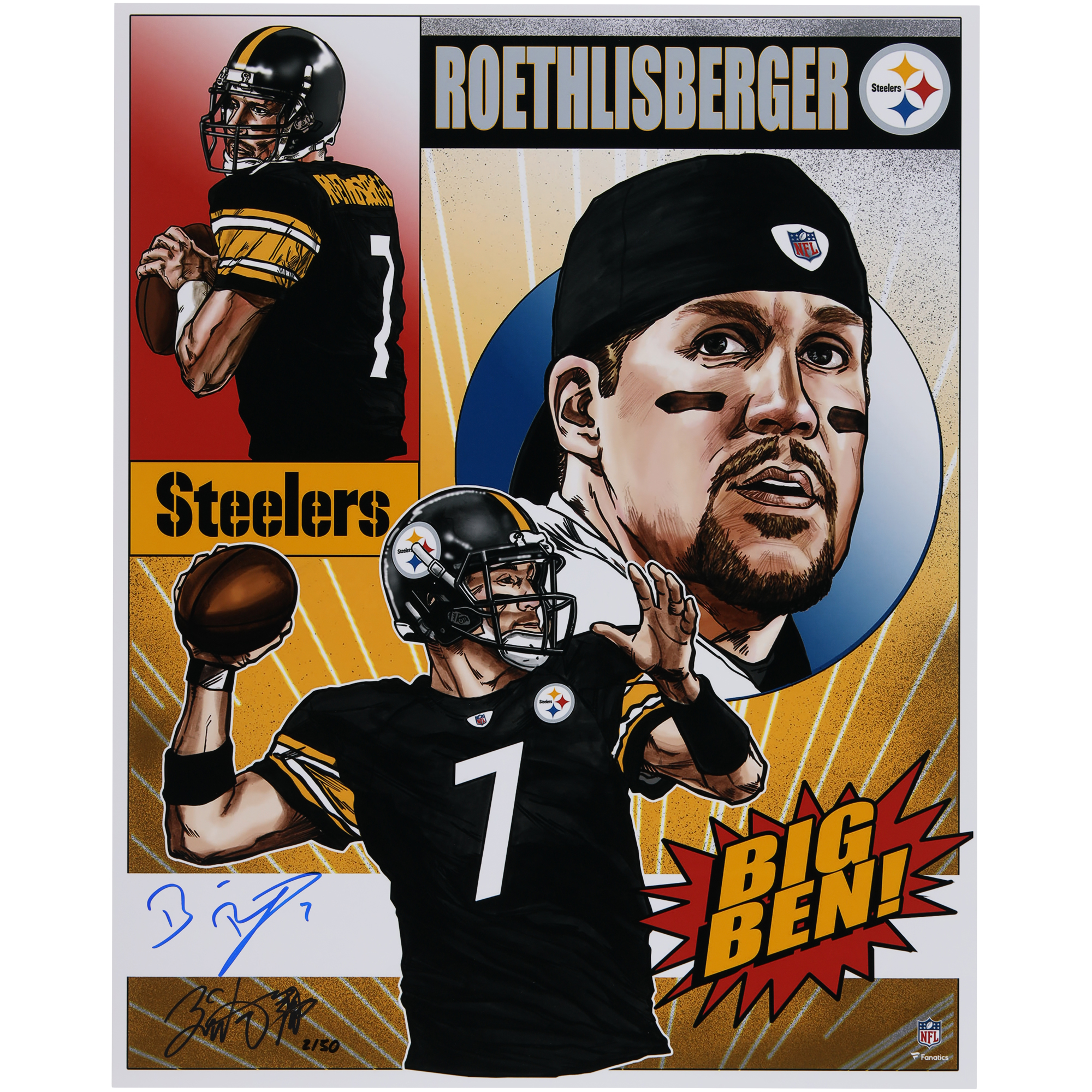 Ben Roethlisberger Pittsburgh Steelers Autographed 16" x 20" Photo Print - Art by Brian Kong - Limited Edition of 50