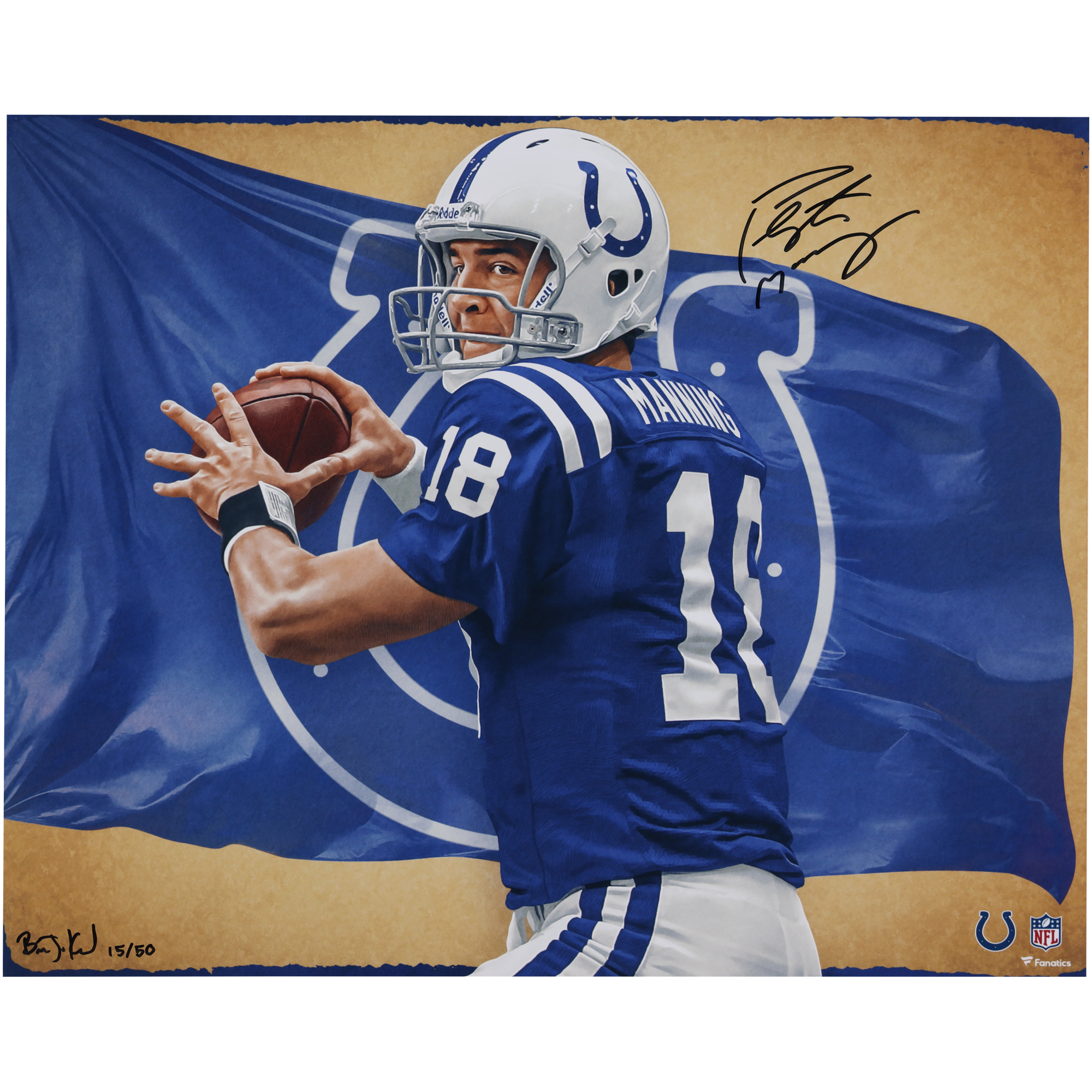 Peyton Manning Indianapolis Colts Autographed 16" x 20" Photo Print - Art by Brian Konnick - Limited Edition of 50