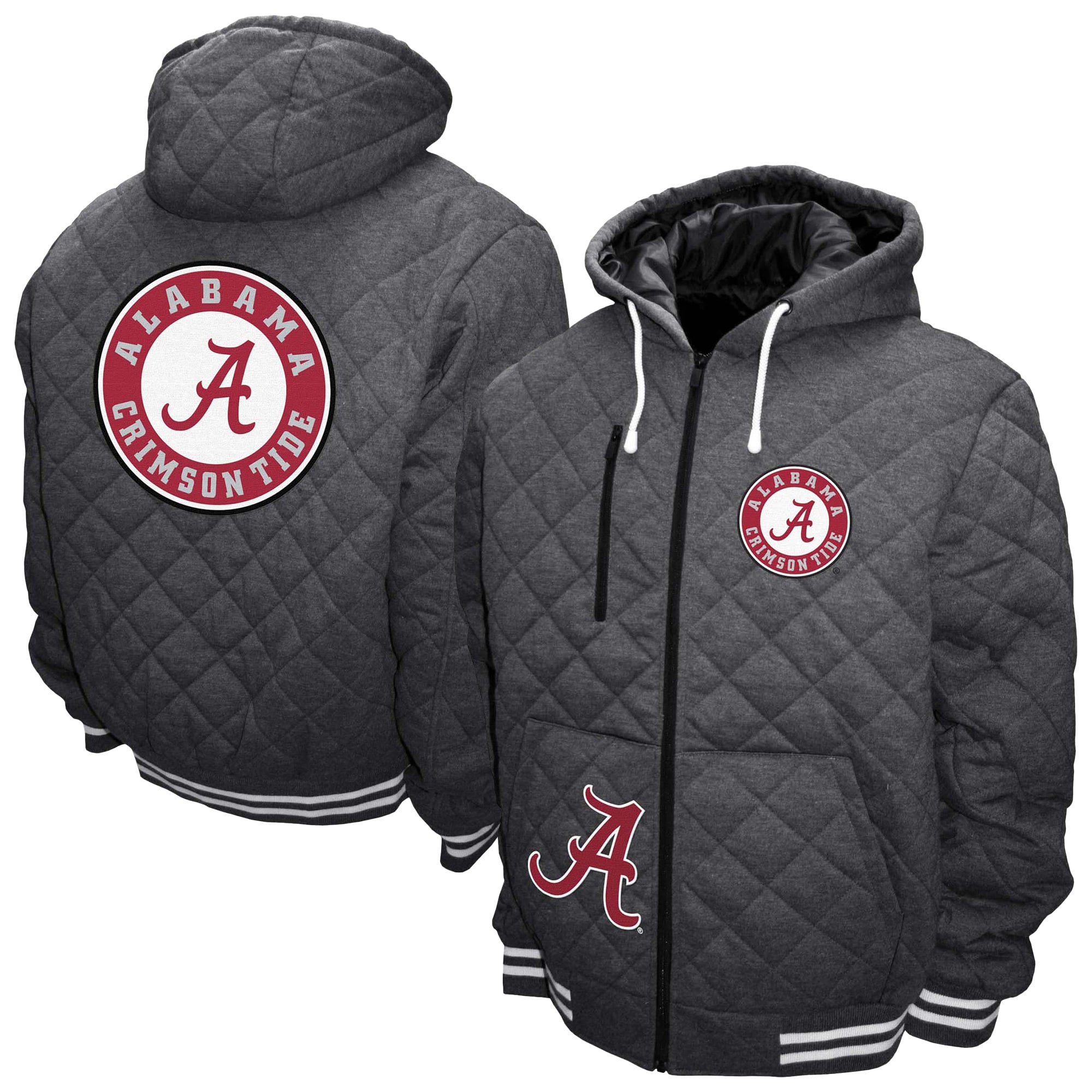 Men's Franchise Club Gray Alabama Crimson Tide Diamond Quilted Full-Zip Hoodie Jacket