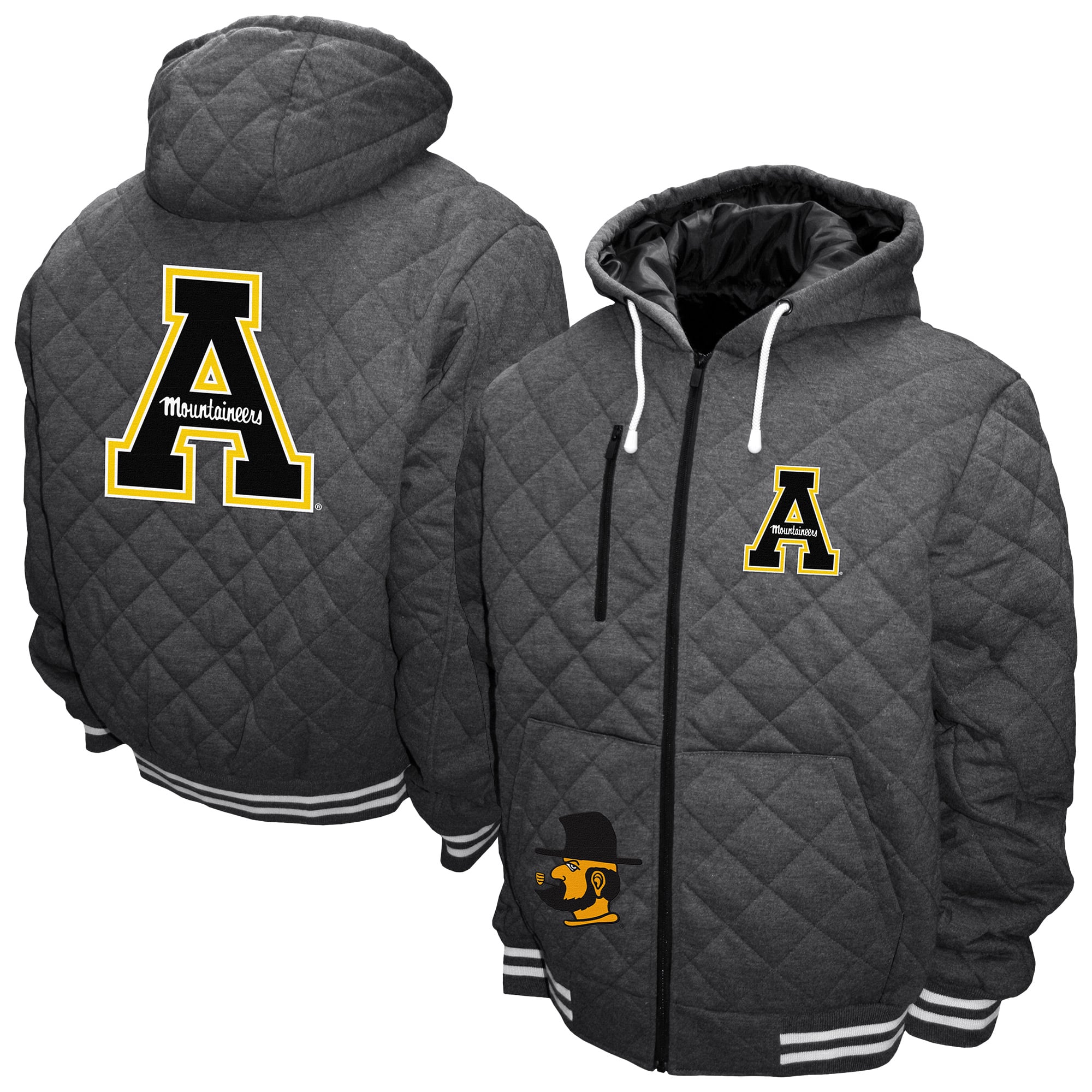 Men's Franchise Club Gray Appalachian State Mountaineers Diamond Quilted Full-Zip Hoodie Jacket
