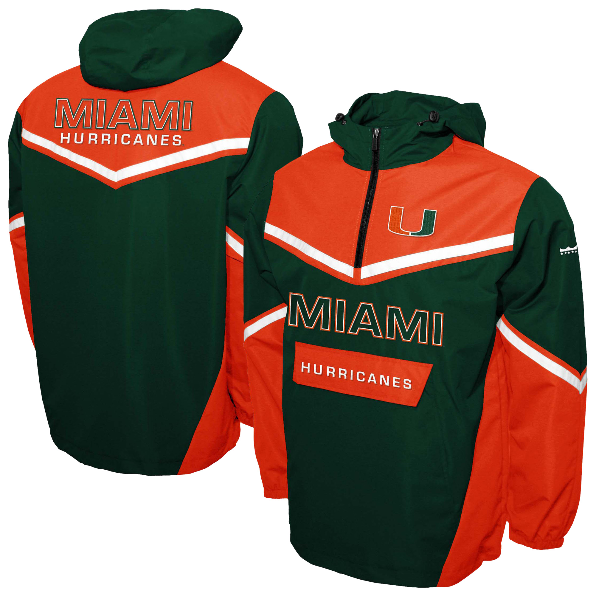 Men's Franchise Club Green Miami Hurricanes Action Anorak Half-Zip Jacket