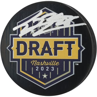 Connor Bedard Chicago Blackhawks Autographed 2023 NHL Draft Hockey Puck