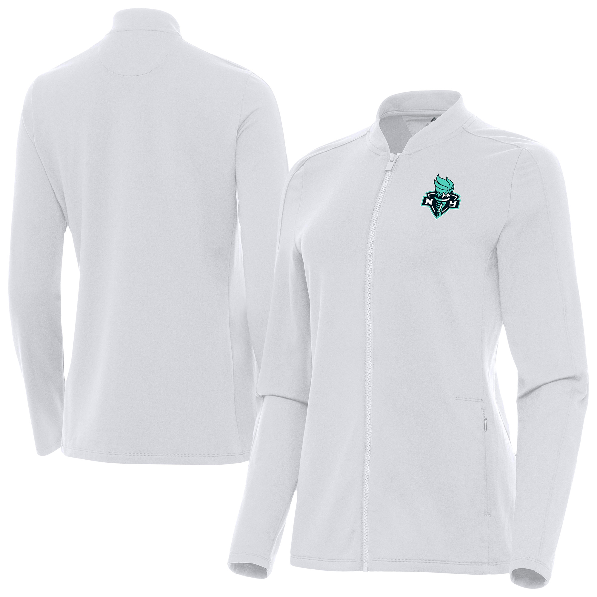 Women’s Antigua White New York Liberty Continual Full-Zip Jacket Women’s Antigua White New York Liberty Continual Full-Zip Jacket