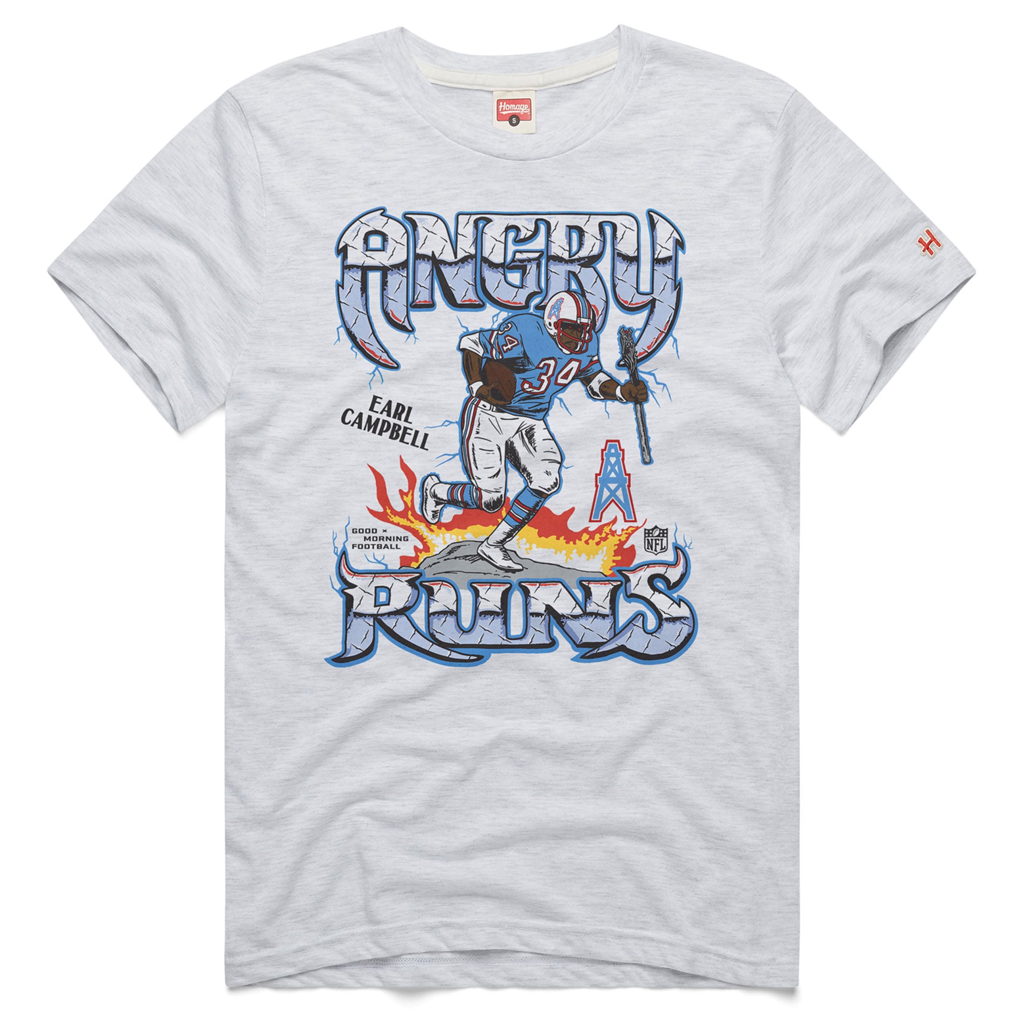 Unisex Homage Earl Campbell Ash Houston Oilers Retro Angry Runs Tri-Blend T-Shirt
