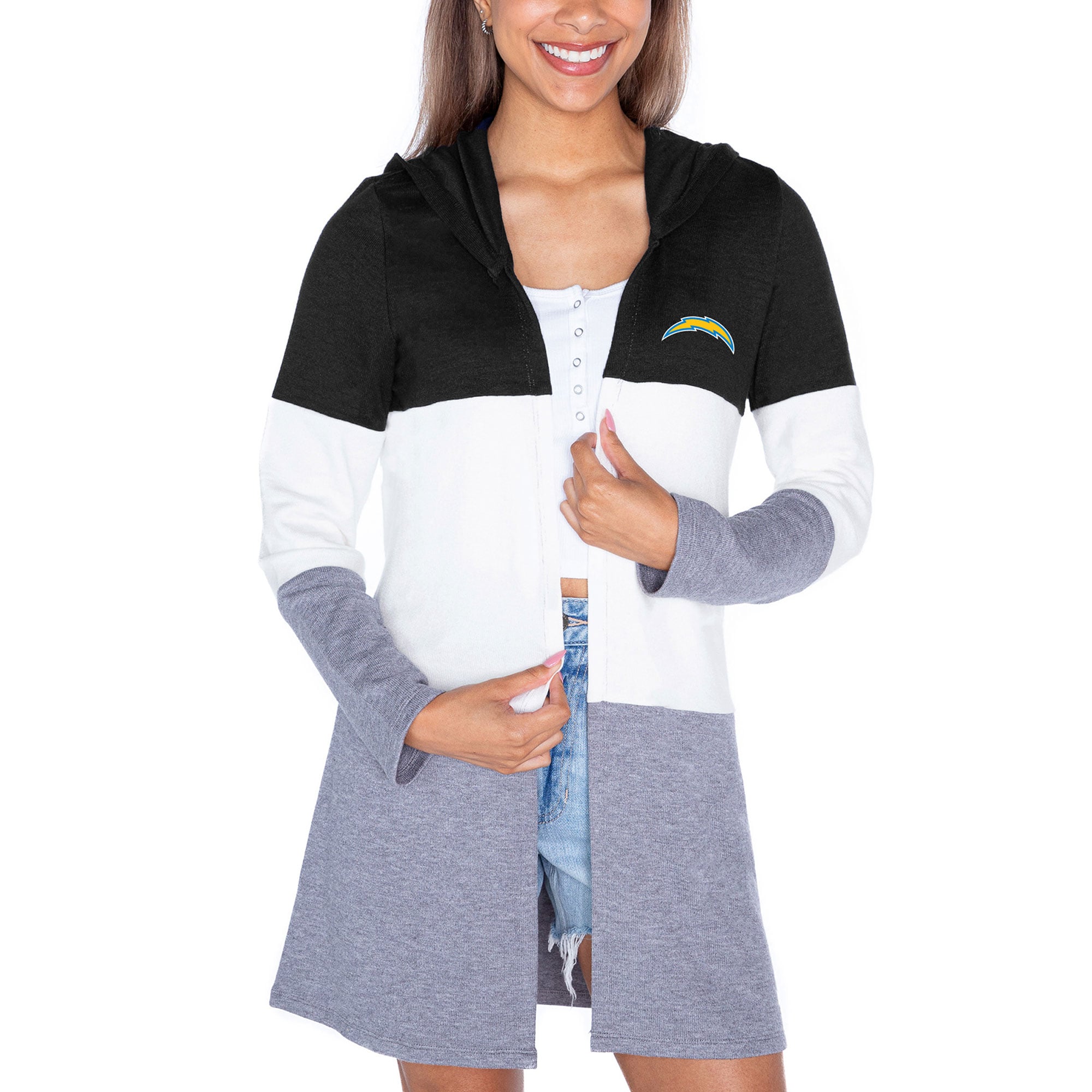 Women’s Gameday Couture Black Los Angeles Chargers Tri-Blend Color Block Lightweight Cardigan Hoodie Women’s Gameday Couture Black Los Angeles Chargers Tri-Blend Color Block Lightweight Cardigan Hoodie