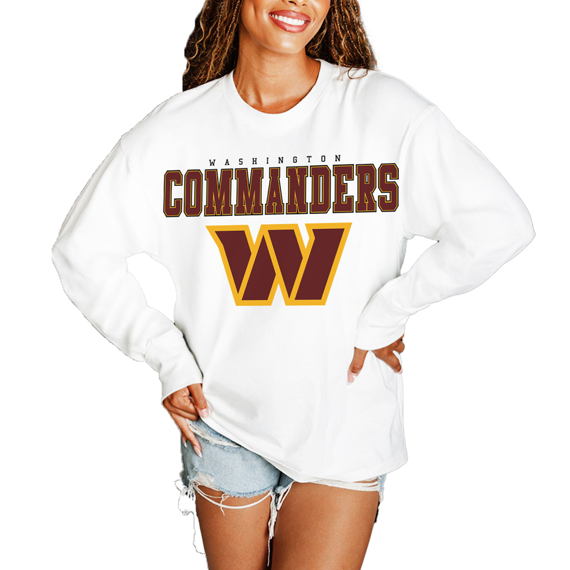 Women's Gameday Couture  White Washington Commanders Big Goals Oversized Long Sleeve T-Shirt