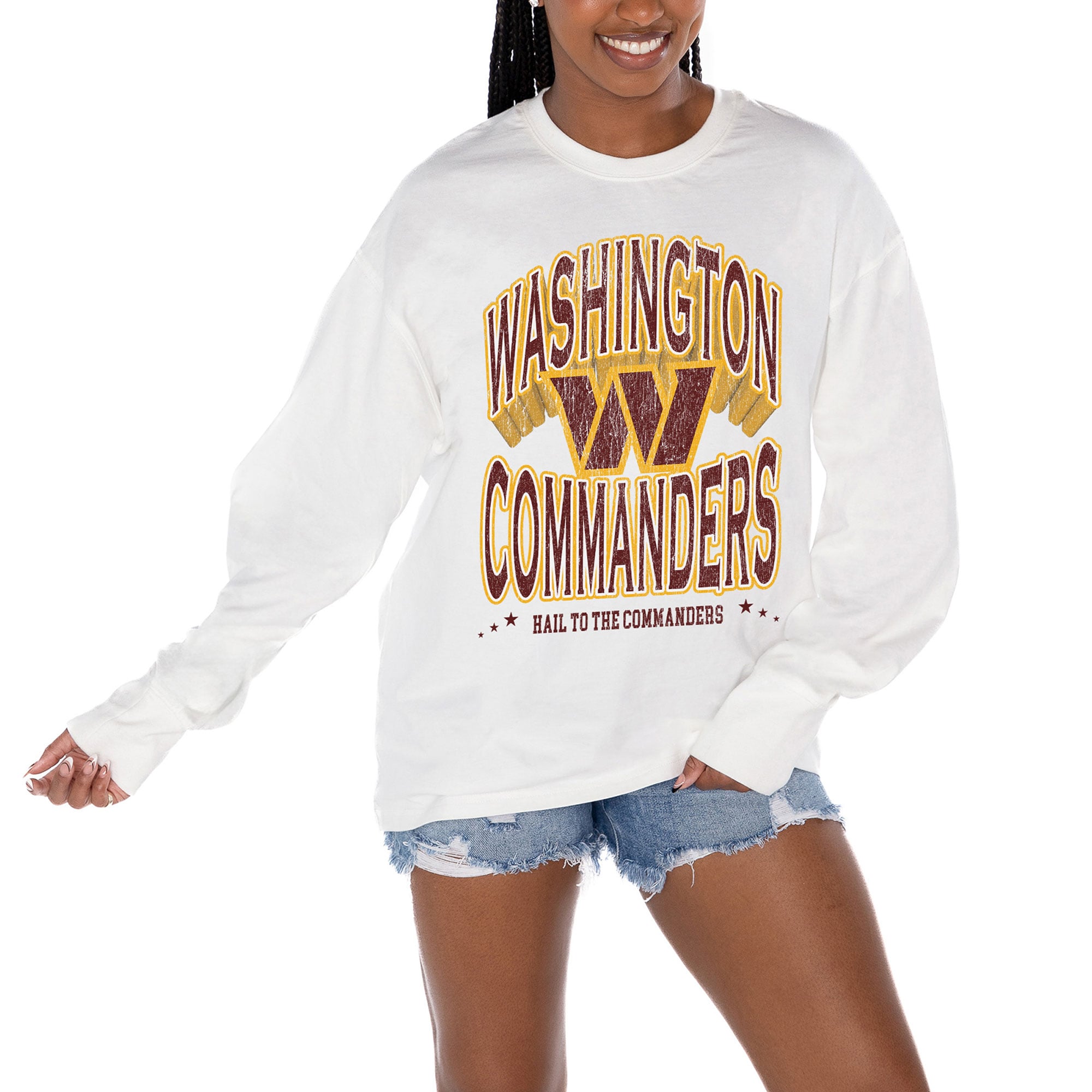 Women's Gameday Couture  White Washington Commanders Time Out Oversized Long Sleeve T-Shirt