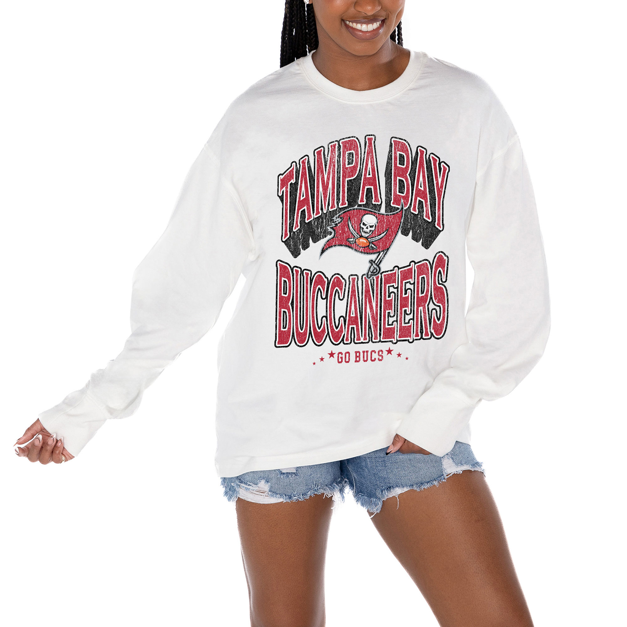 Women's Gameday Couture White Tampa Bay Buccaneers Time Out Oversized Long Sleeve T-Shirt