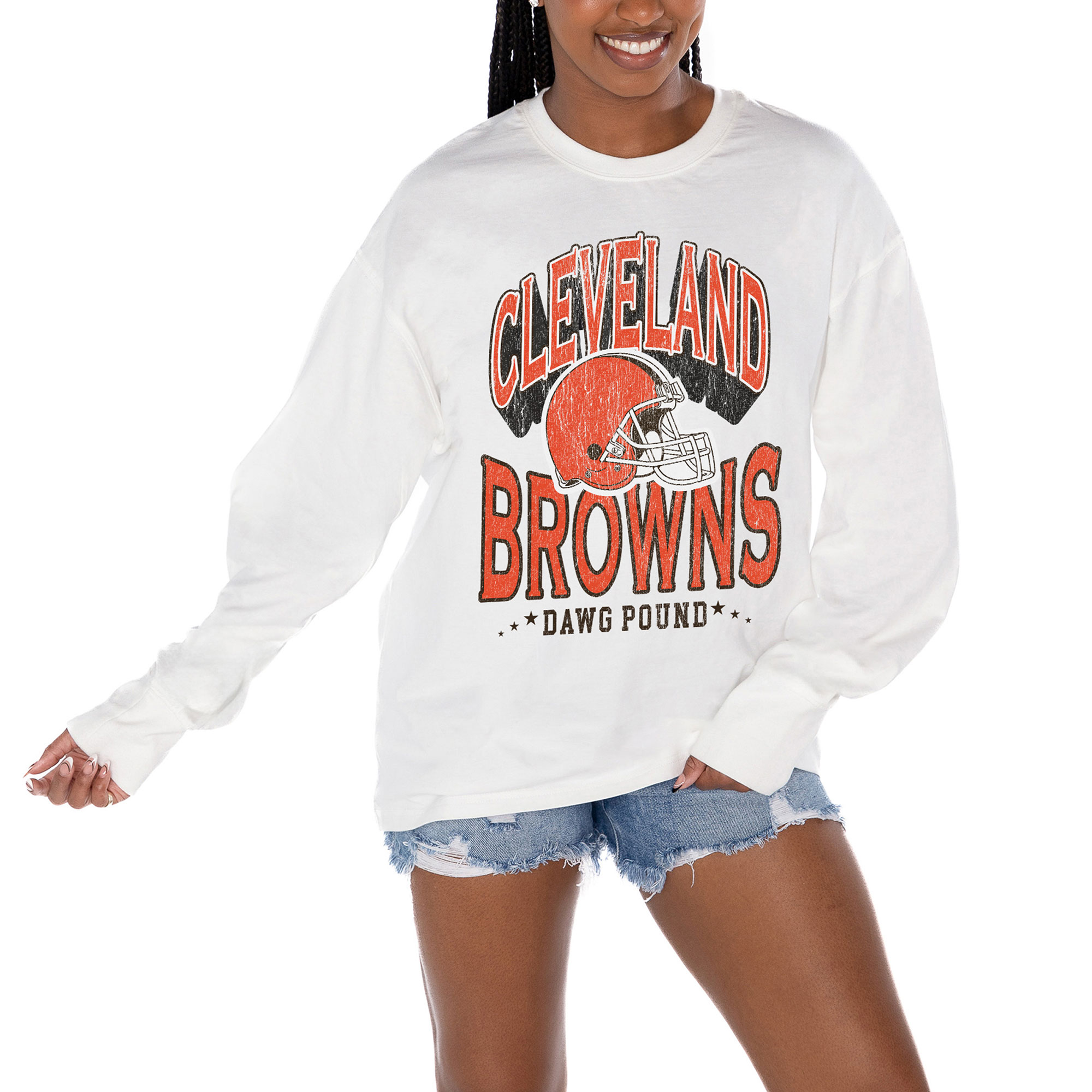 Women's Gameday Couture White Cleveland Browns Time Out Oversized Long Sleeve T-Shirt