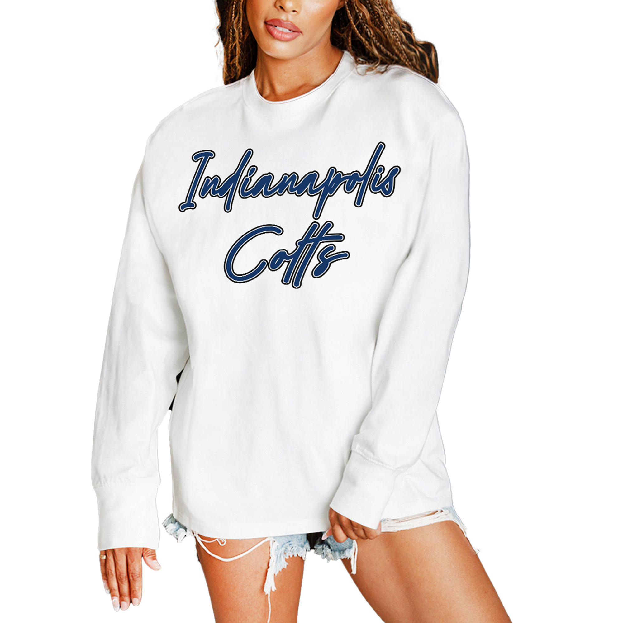 Women's Gameday Couture White Indianapolis Colts Classic Comeback Oversized Long Sleeve T-Shirt
