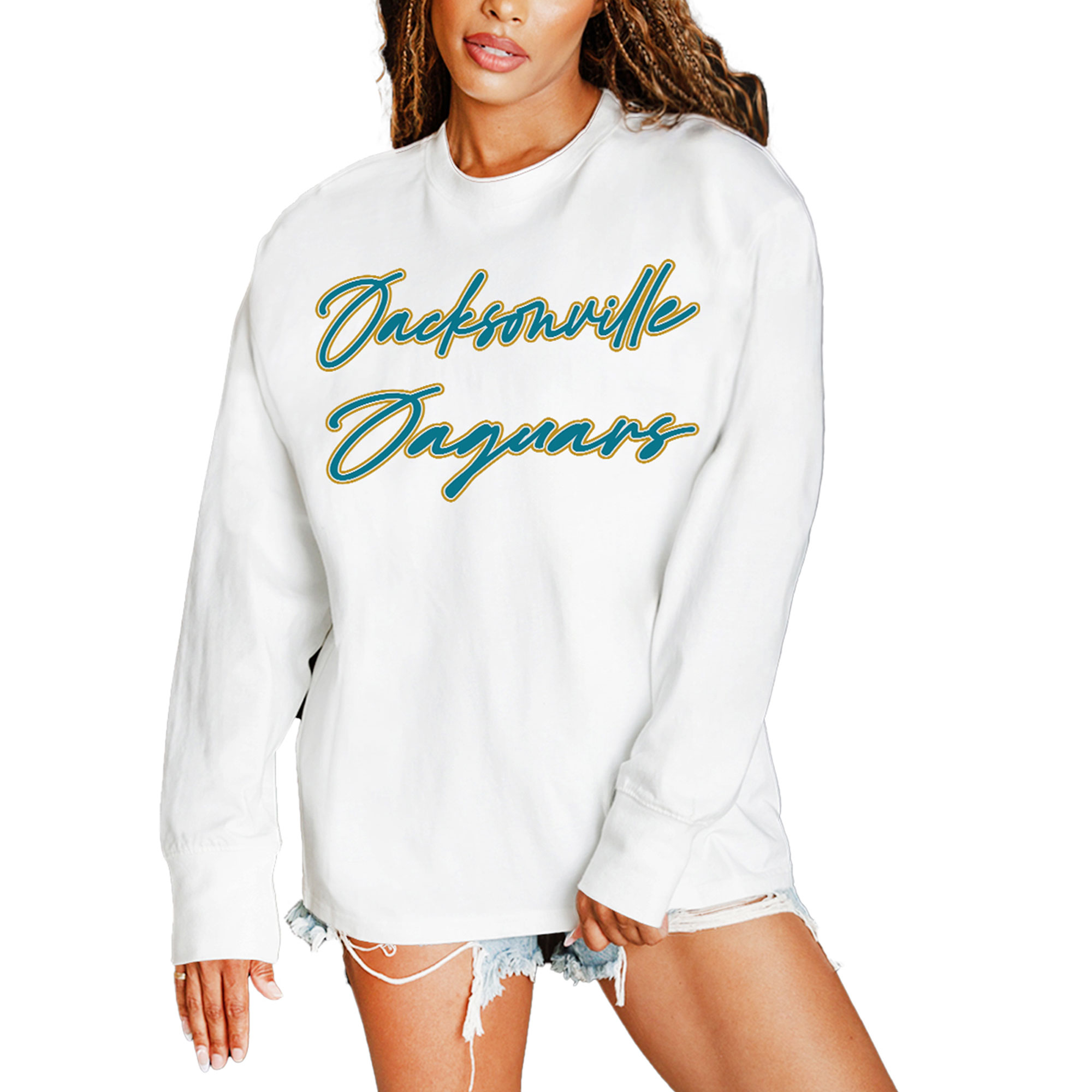 Women's Gameday Couture White Jacksonville Jaguars Classic Comeback Oversized Long Sleeve T-Shirt