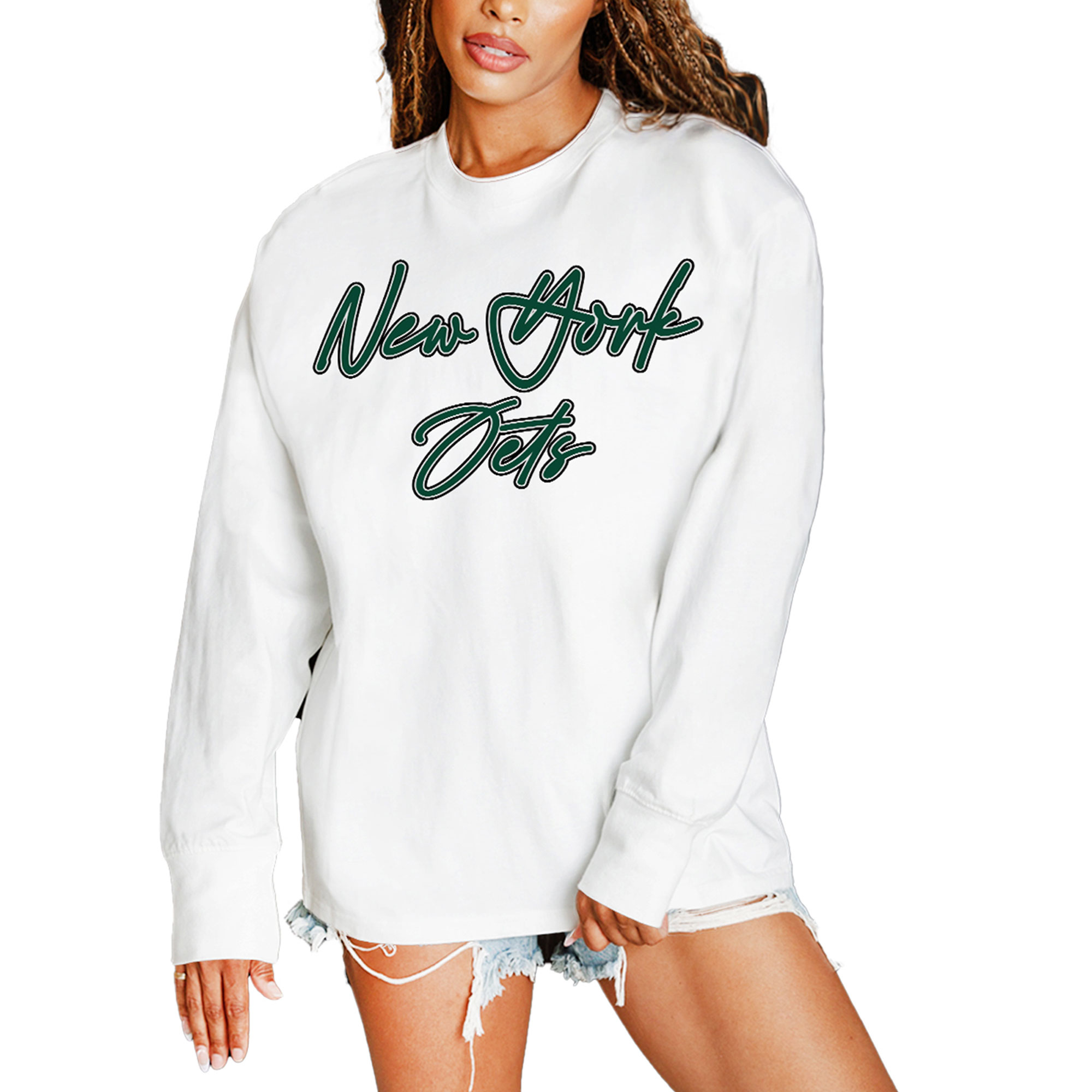 Women's Gameday Couture White New York Jets Classic Comeback Oversized Long Sleeve T-Shirt