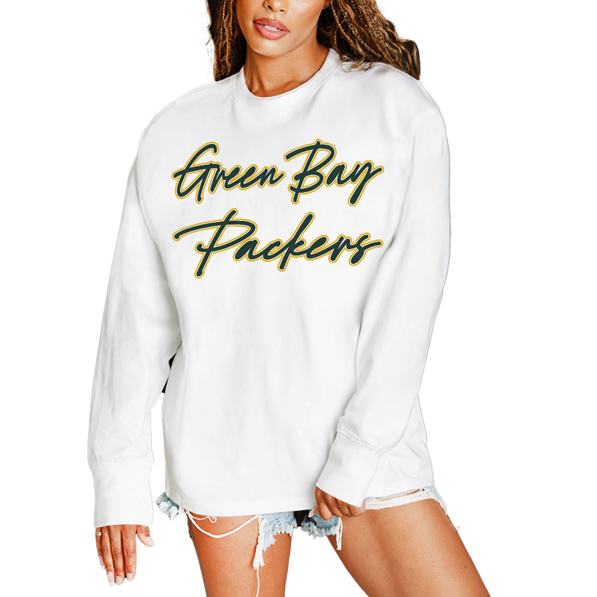Gameday Couture Women's White Green Bay Packers Classic Comeback Oversized Long-Sleeve T-Shirt - White