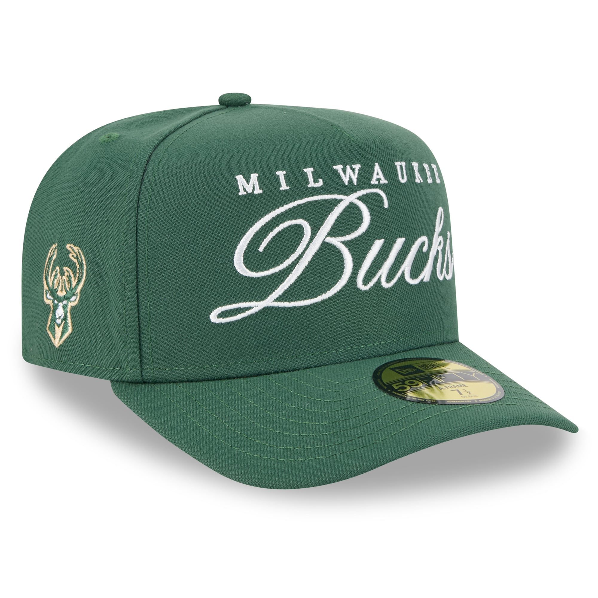 Men's New Era Hunter Green Milwaukee Bucks 2025 NBA Draft A-Frame 59FIFTY Fitted Hat