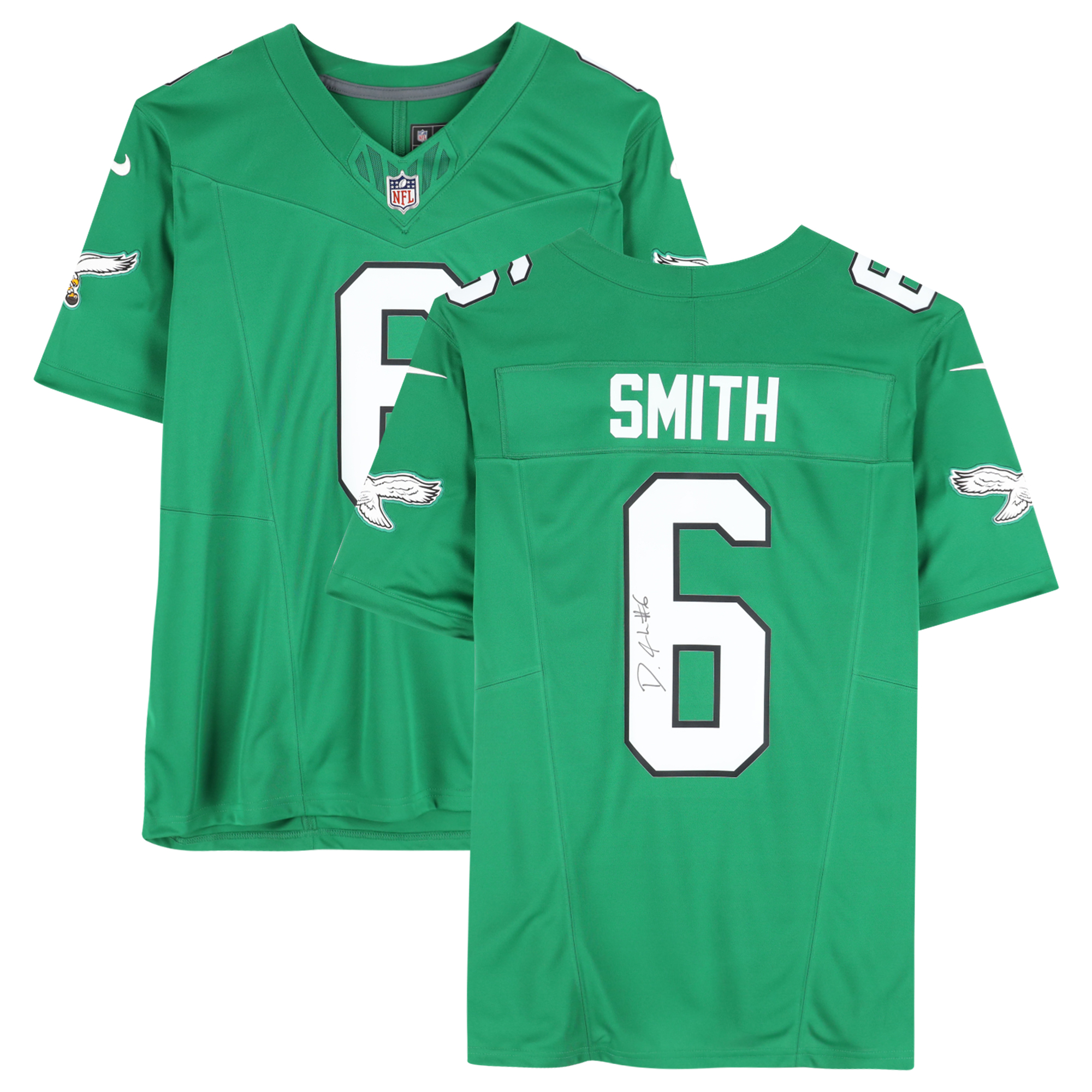 DeVonta Smith Philadelphia Eagles Autographed Nike Kelly Green Throwback Limited Jersey: retailer-supplied image
