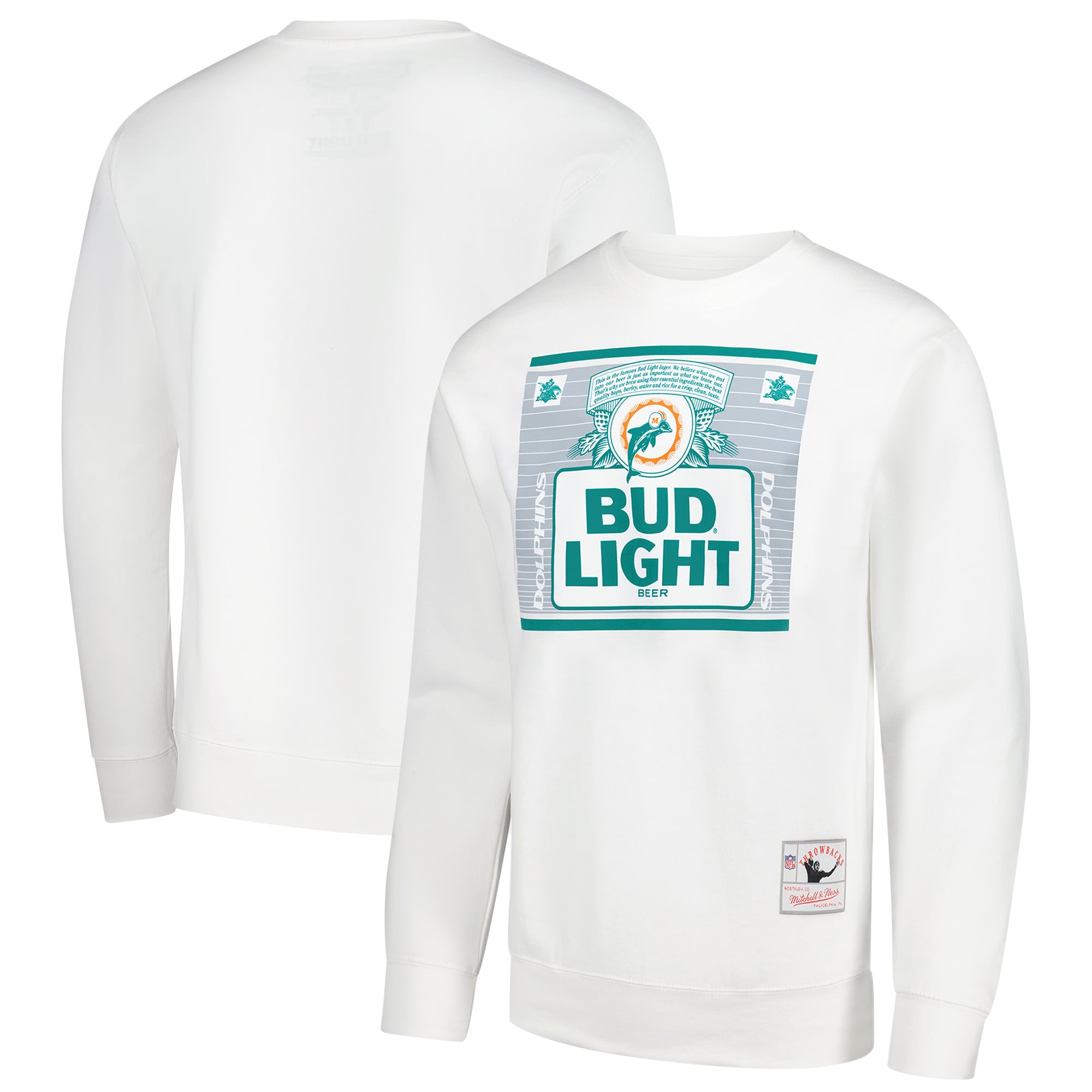 Men’s Mitchell & Ness x Bud Light White Miami Dolphins The Crest Pullover Sweatshirt Men’s Mitchell & Ness x Bud Light White Miami Dolphins The Crest Pullover Sweatshirt