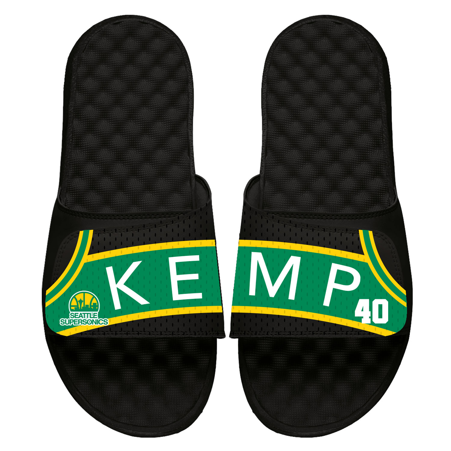 Unisex ISlide Shawn Kemp Black Seattle SuperSonics Retired Player Jersey Slide Sandals