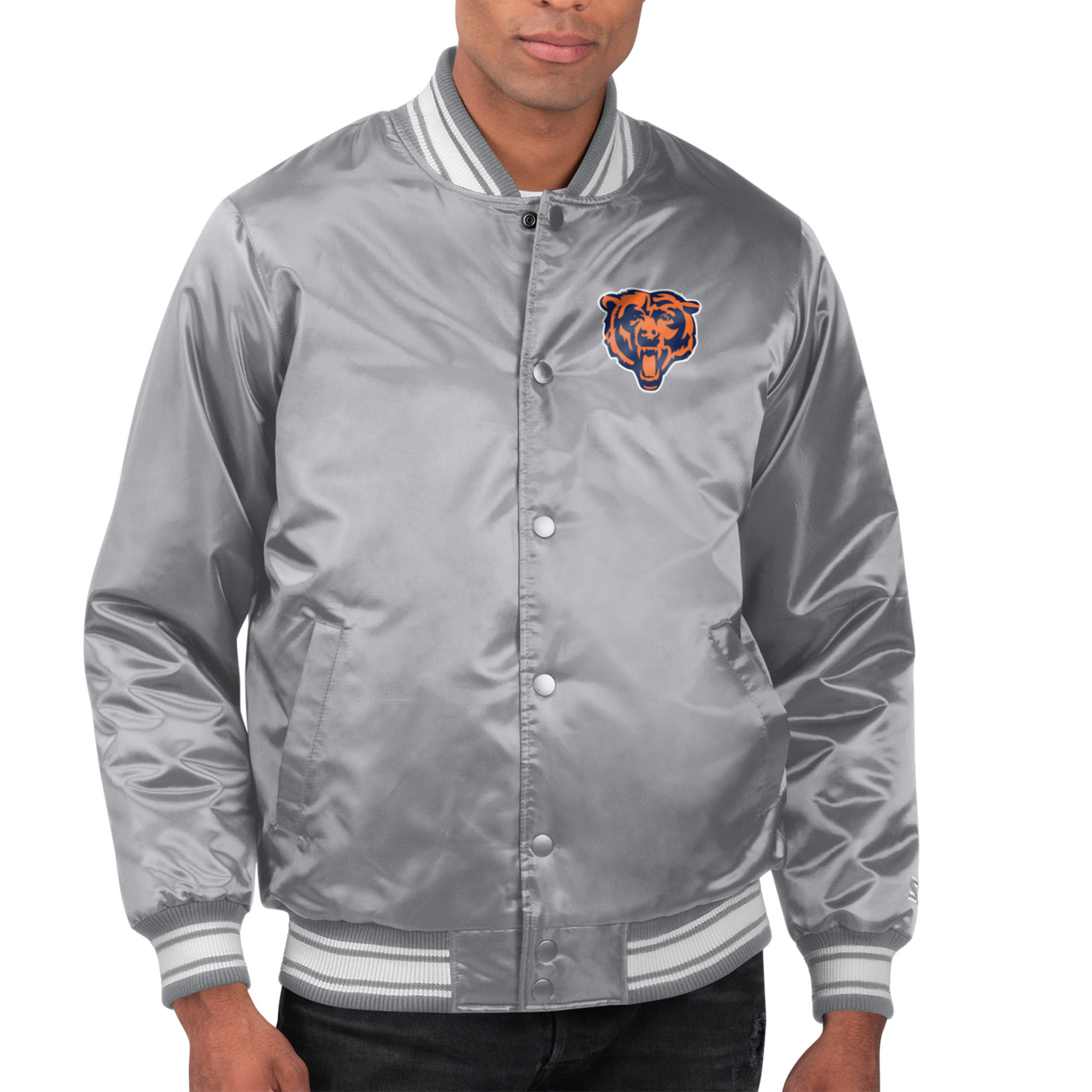 Men's Starter Gray Chicago Bears Printed Team Logo Satin Varsity Full-Snap Jacket