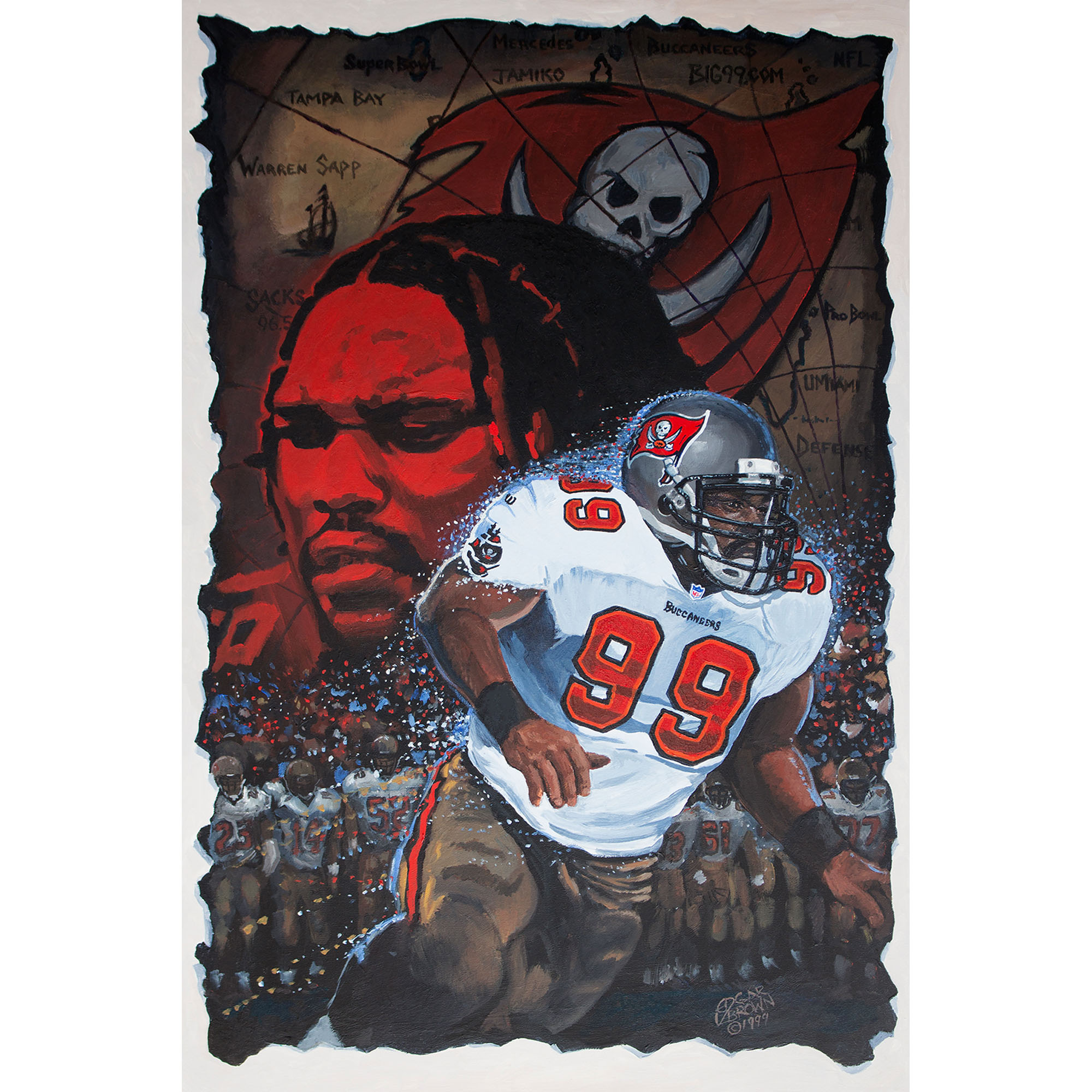 Warren Sapp Tampa Bay Buccaneers Deacon Jones Foundation 24" x 36" Limited Edition #125 Fine Art Collectible Canvas Print by Artist Edgar Brown