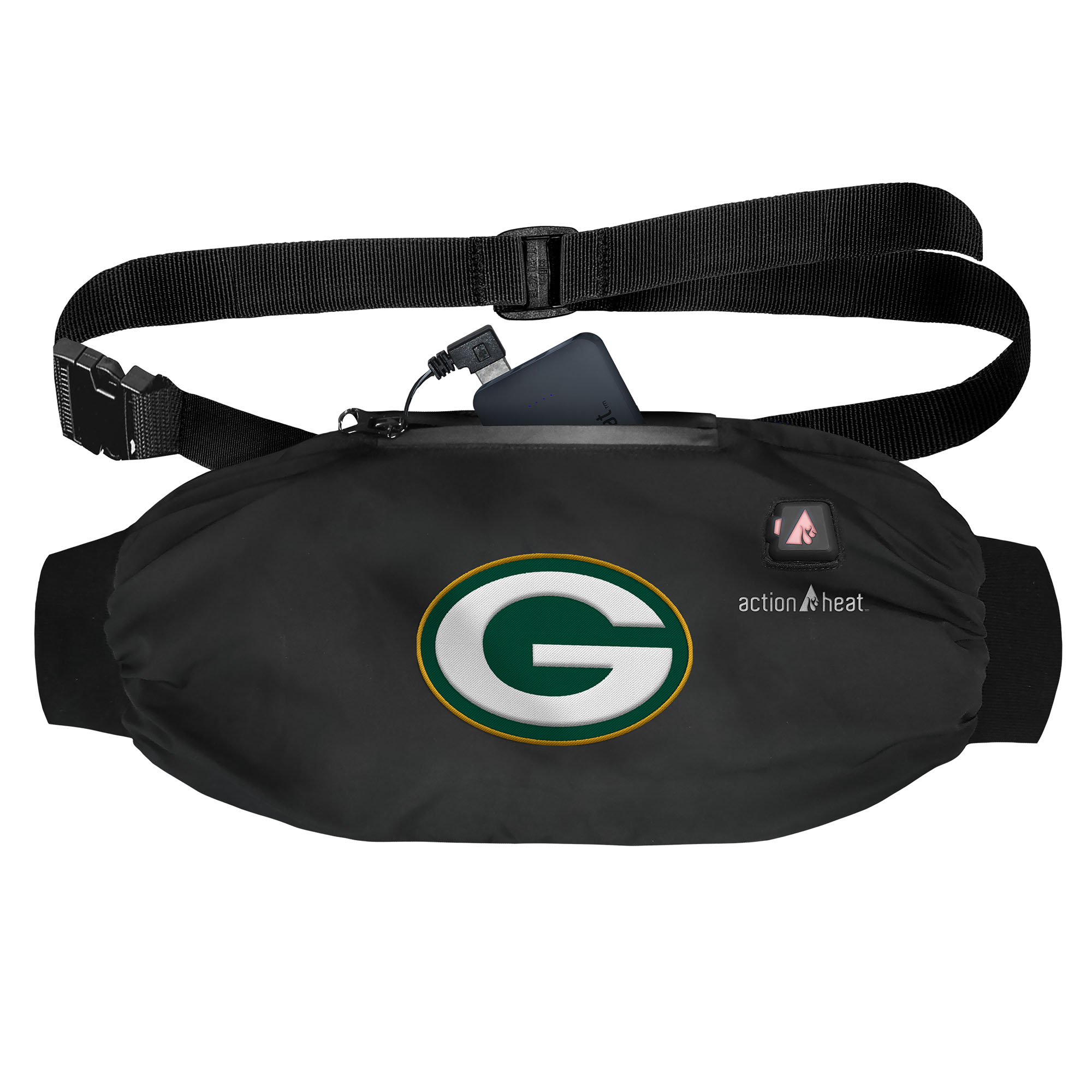 ActionHeat Black Green Bay Packers 5V Battery Heated Hand Muff ActionHeat Black Green Bay Packers 5V Battery Heated Hand Muff