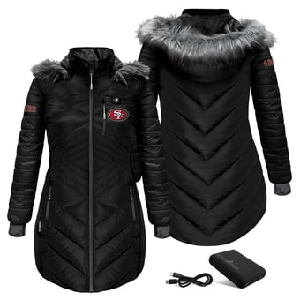 Women's ActionHeat Black San Francisco 49ers 5V Battery Heated Long Puffer Jacket