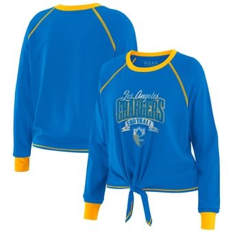 Women's WEAR by Erin Andrews Powder Blue/Gold Los Angeles Chargers Plus Size Tie-Front Long Sleeve Top