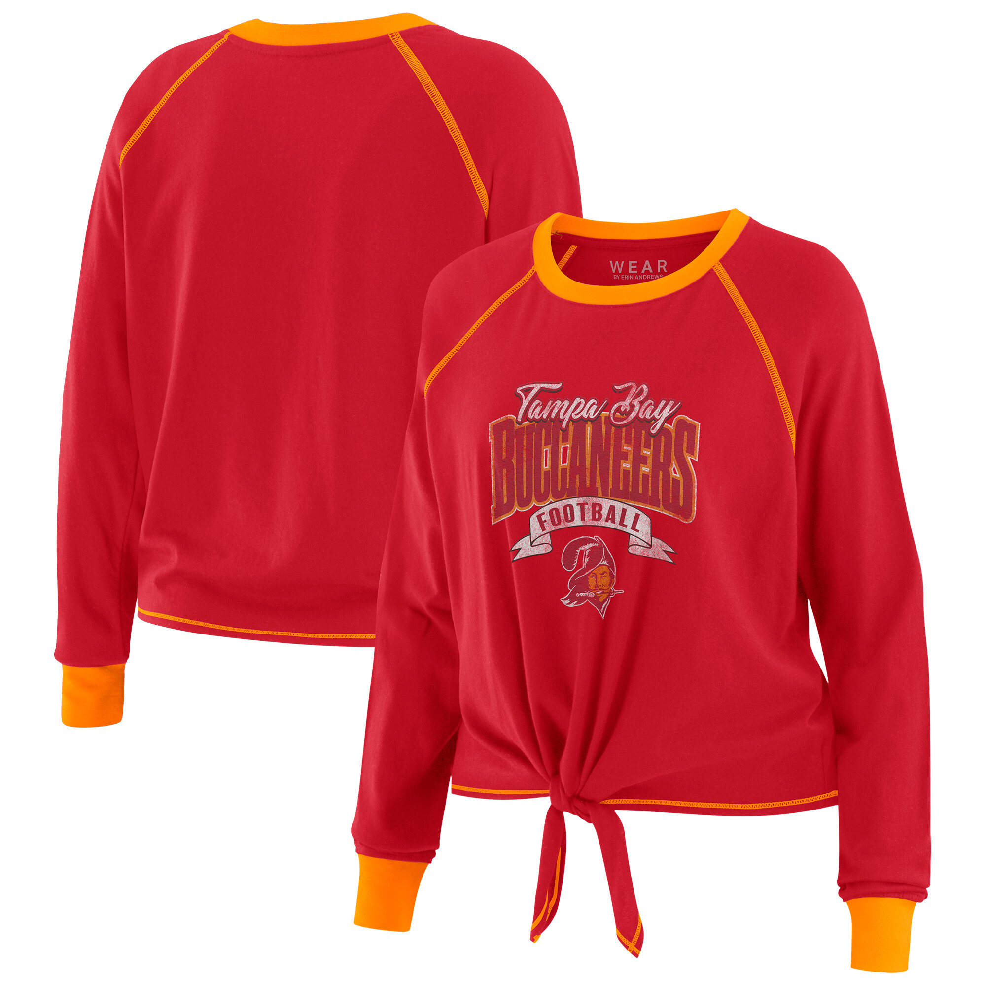 Women's WEAR by Erin Andrews Red/Orange Tampa Bay Buccaneers Plus Size Tie-Front Long Sleeve Top