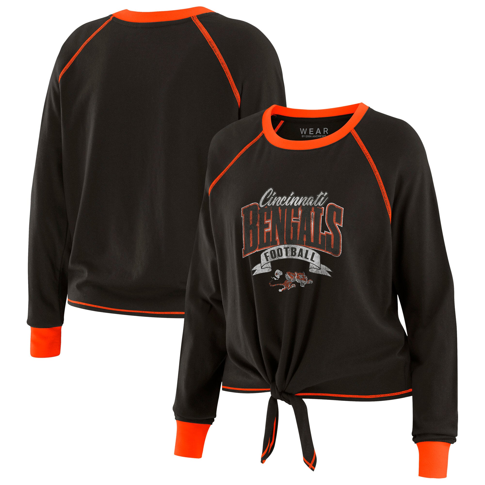 Women’s WEAR by Erin Andrews Black/Orange Cincinnati Bengals Plus Size Tie-Front Long Sleeve Top Women’s WEAR by Erin Andrews Black/Orange Cincinnati Bengals Plus Size Tie-Front Long Sleeve Top
