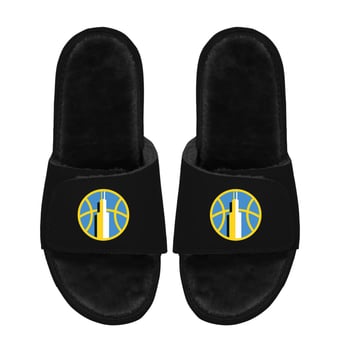 Unisex ISlide  Black Chicago Sky Logo Faux Fur Slide Sandals