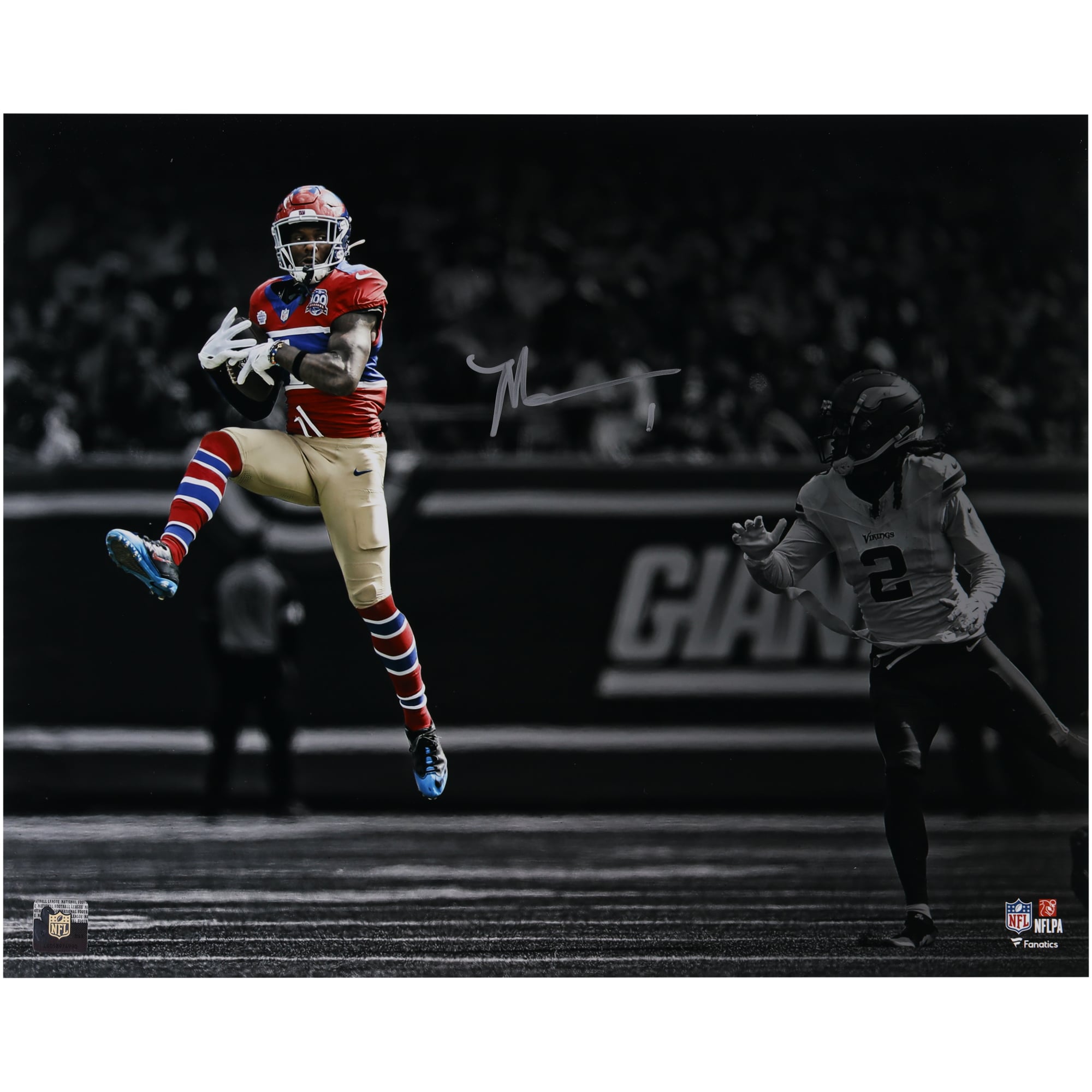 Malik Nabers New York Giants Autographed 16″ x 20″ Leaping Catch Photograph Malik Nabers New York Giants Autographed 16″ x 20″ Leaping Catch Photograph