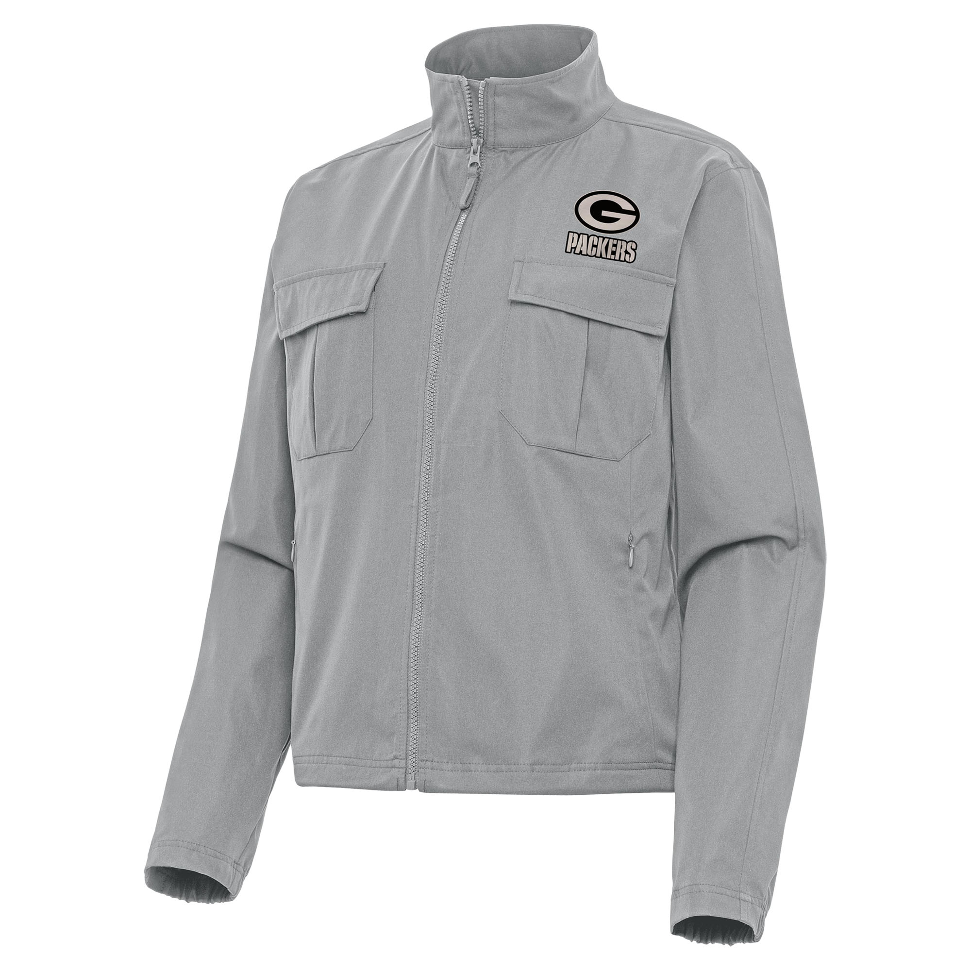 Women's Antigua Gray Green Bay Packers Brushed Carbon Even Par Full-Zip Jacket