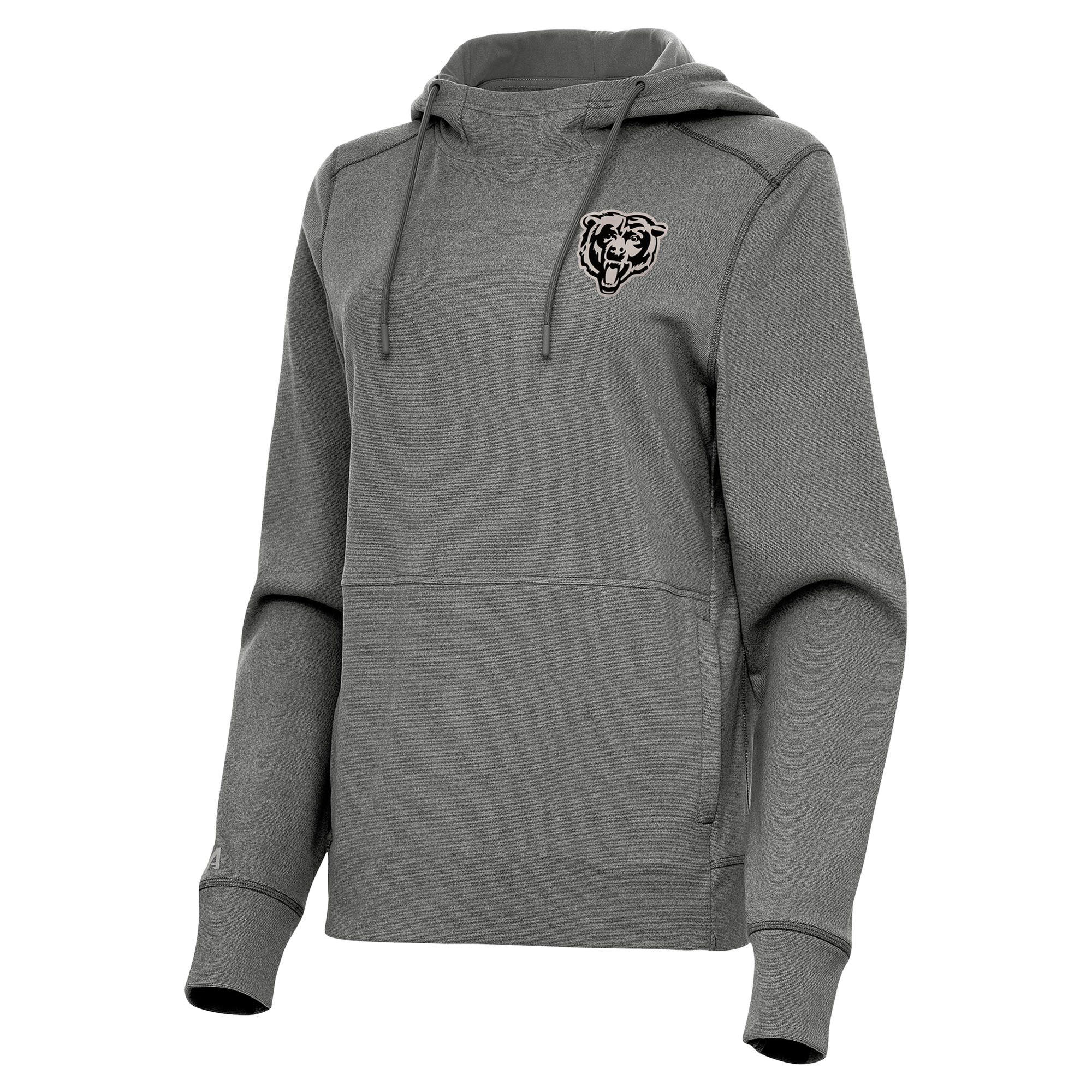 Women's Antigua Heather Black Chicago Bears Justice Pullover Hoodie