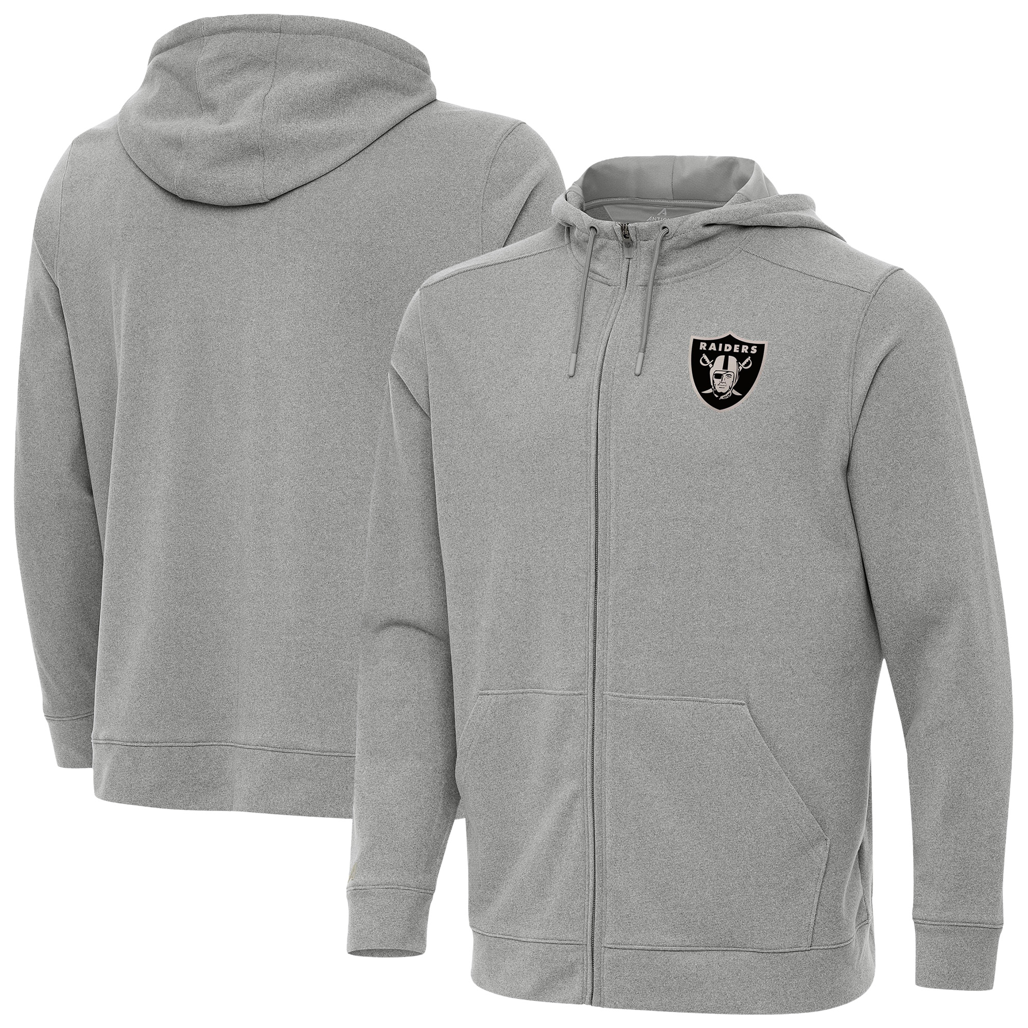 Men's Antigua Heather Gray Las Vegas Raiders Effortless Full-Zip Hoodie Jacket