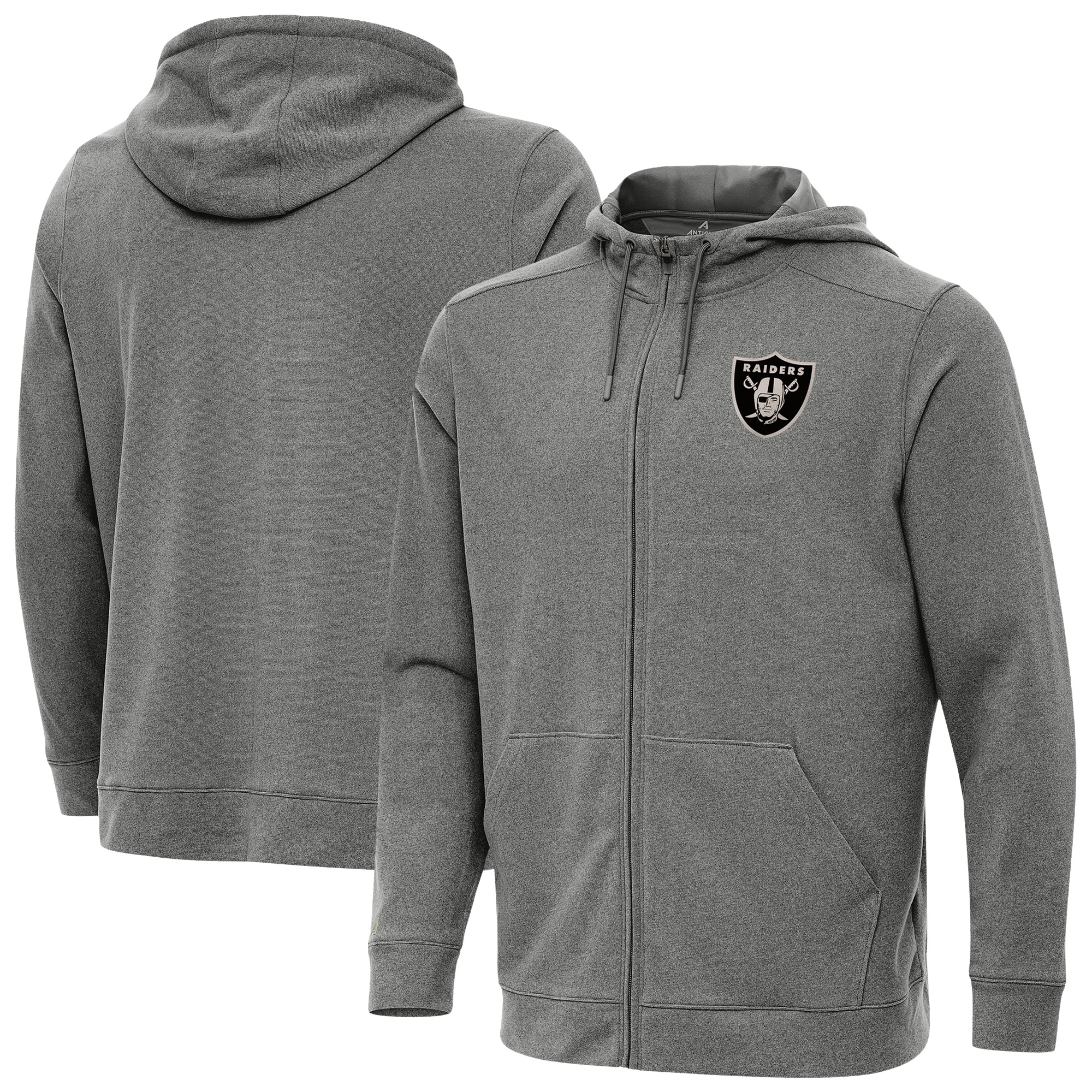 Men's Antigua Heather Black Las Vegas Raiders Effortless Full-Zip Hoodie Jacket