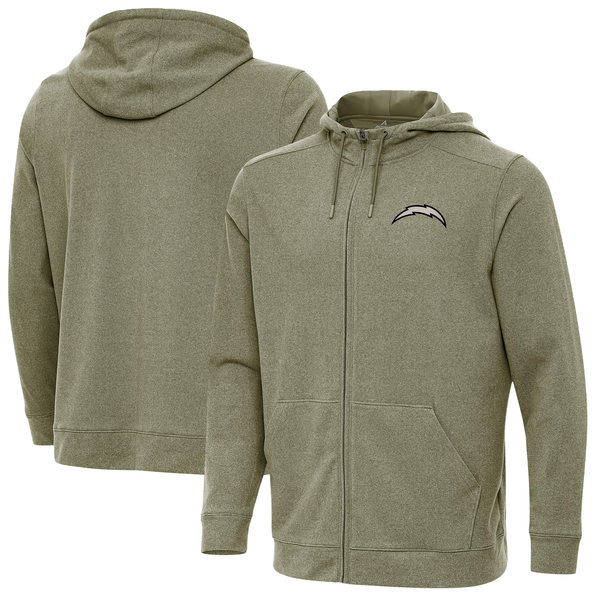 Men's Antigua Olive Los Angeles Chargers Effortless Full-Zip Hoodie Jacket