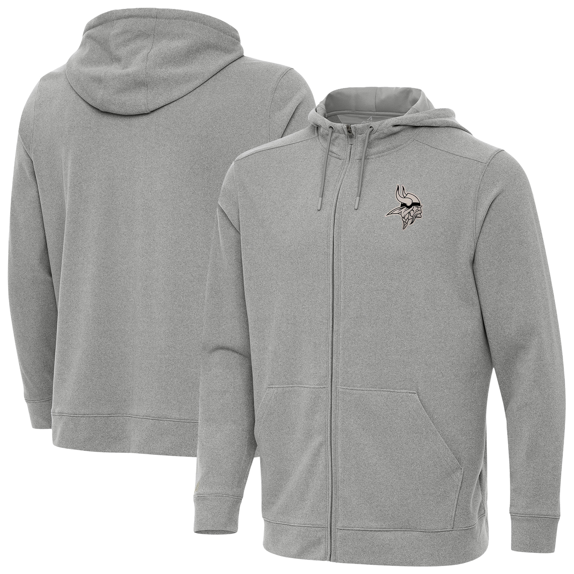 Men's Antigua Heather Gray Minnesota Vikings Effortless Full-Zip Hoodie Jacket