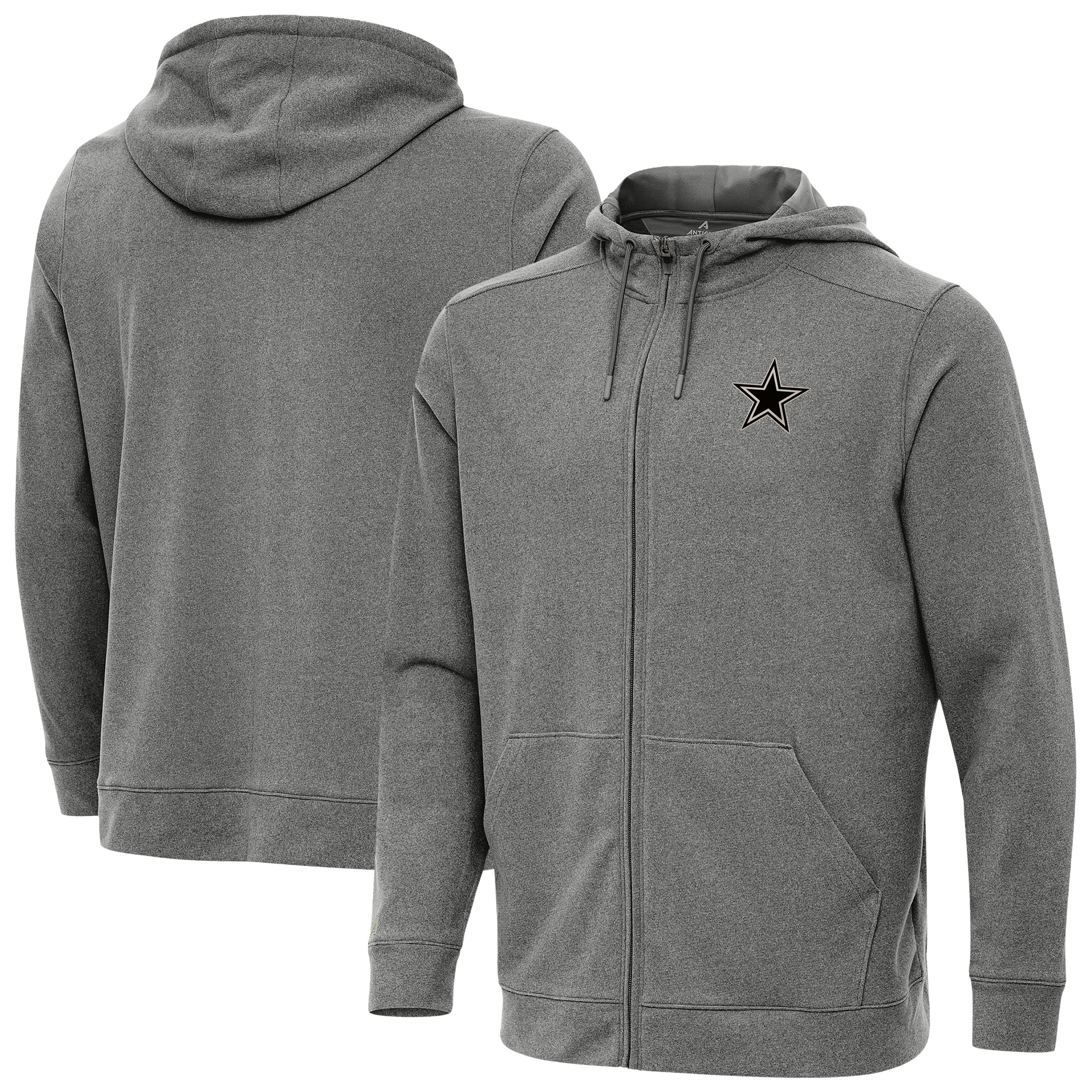 Men's Antigua Heather Black Dallas Cowboys Effortless Full-Zip Hoodie Jacket
