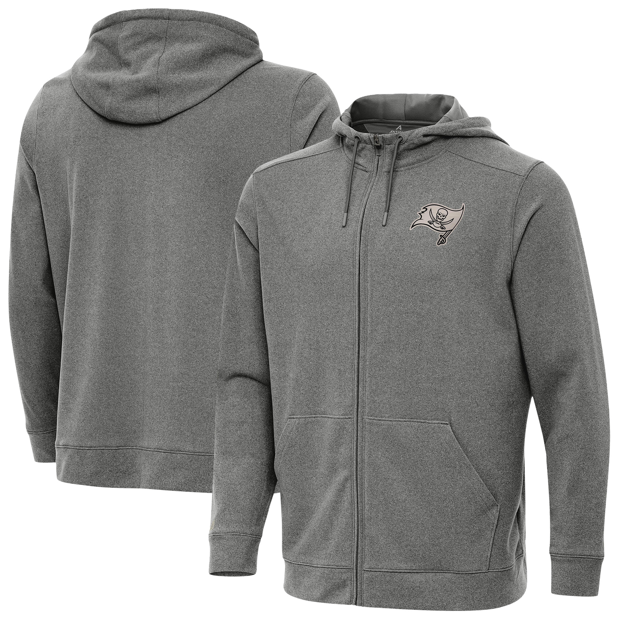 Men's Antigua Heather Black Tampa Bay Buccaneers Effortless Full-Zip Hoodie Jacket