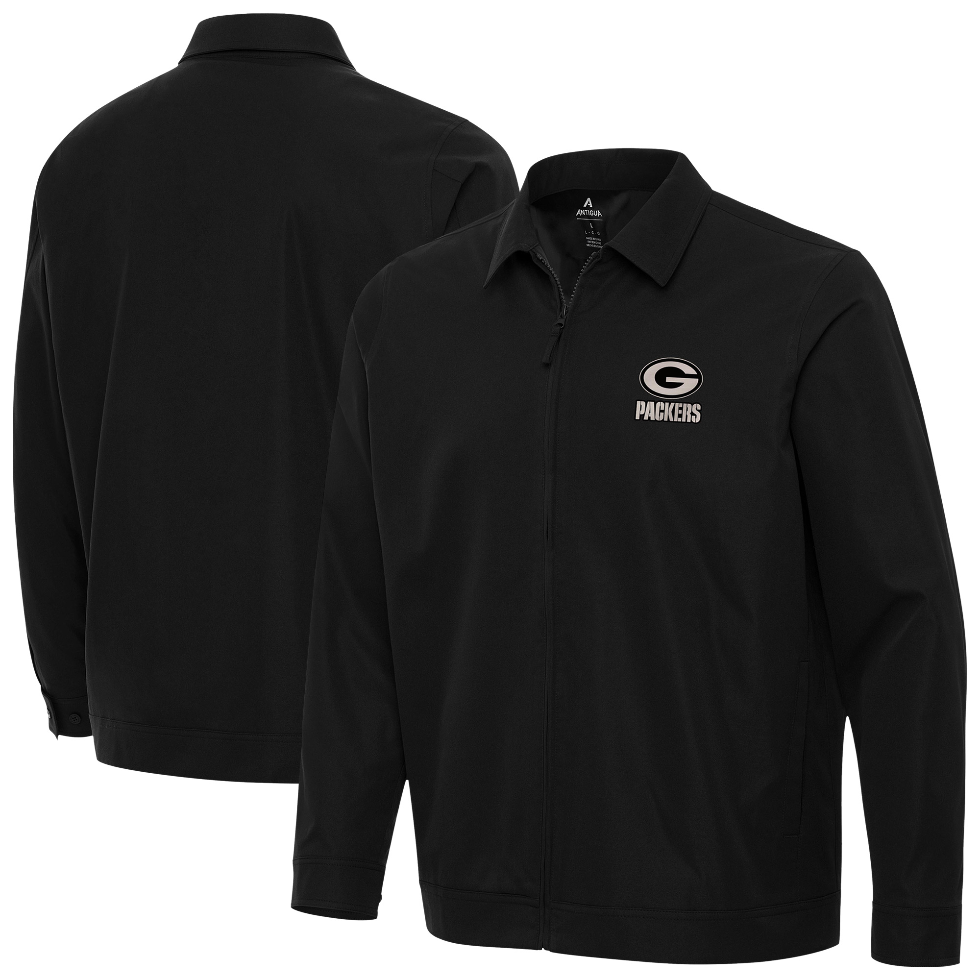 Men's Antigua Black Green Bay Packers Pivot Full-Zip Jacket