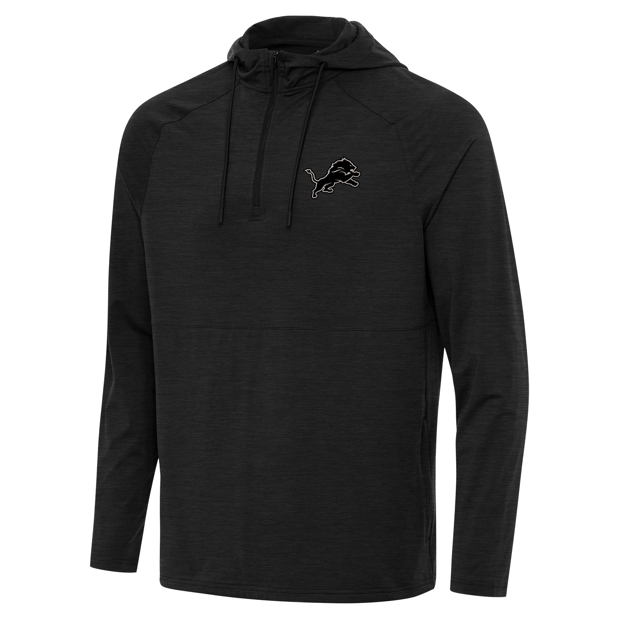 Men's Antigua Heather Black Detroit Lions Spikes Raglan Quarter-Zip Hoodie