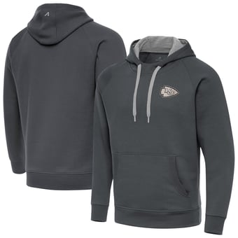 Men's Antigua Charcoal Kansas City Chiefs Brushed Carbon Victory Pullover Hoodie