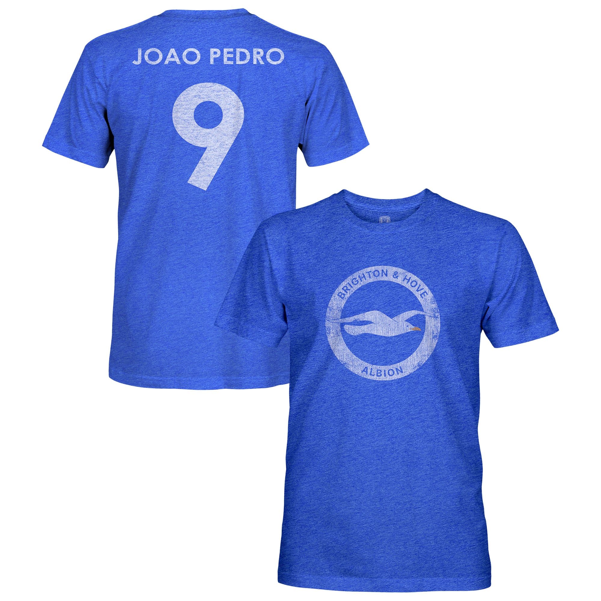 Men's 1863FC João Pedro Blue Brighton and Hove Albion Player Name & Number Vintage Tri-Blend T-Shirt