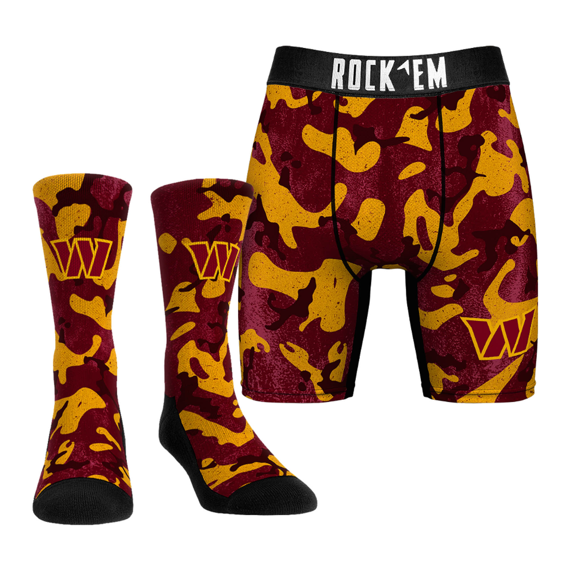 Men's Rock Em Socks Burgundy Washington Commanders Team Armor Underwear and Crew Socks Combo Pack