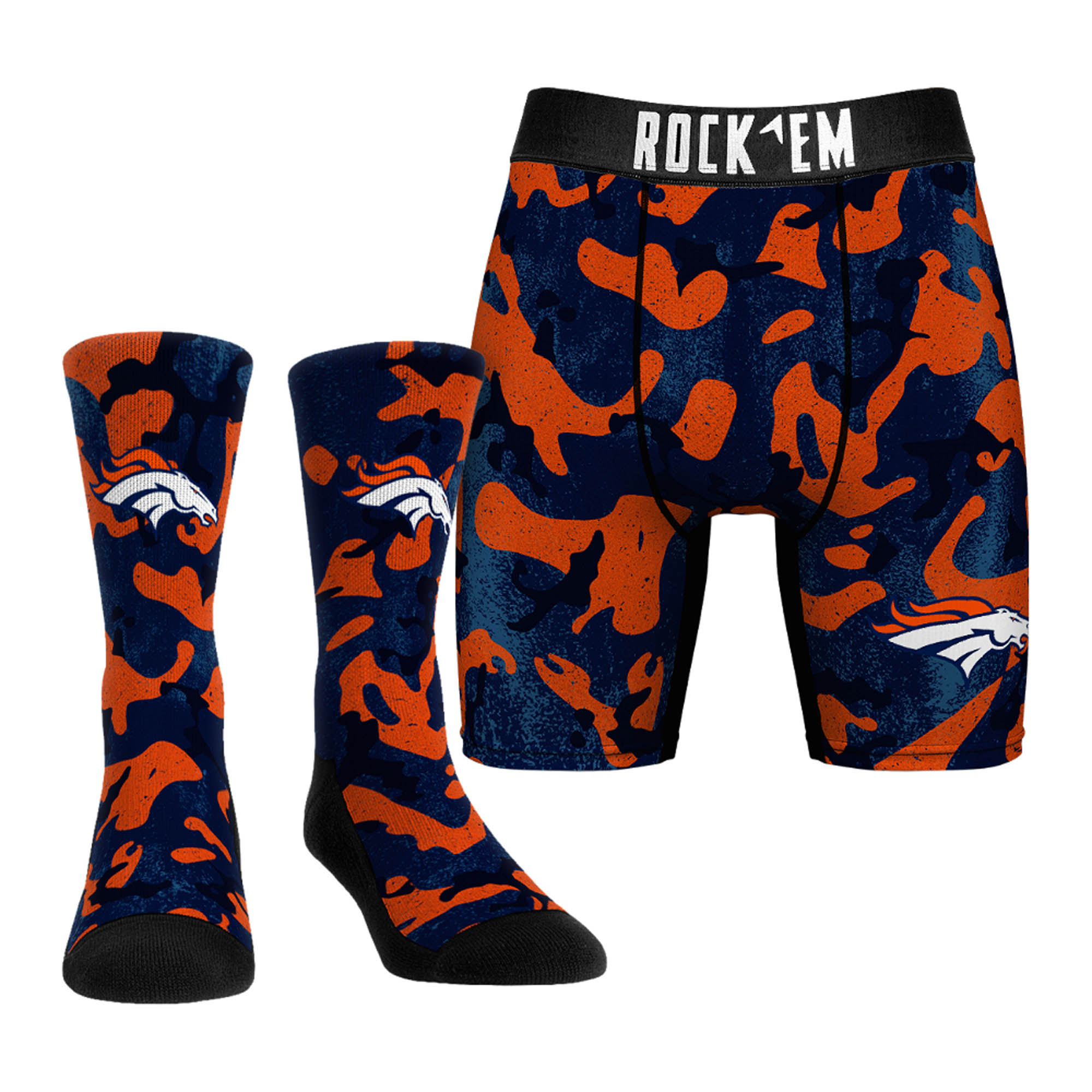 Men's Rock Em Socks Orange Denver Broncos Team Armor Underwear and Crew Socks Combo Pack