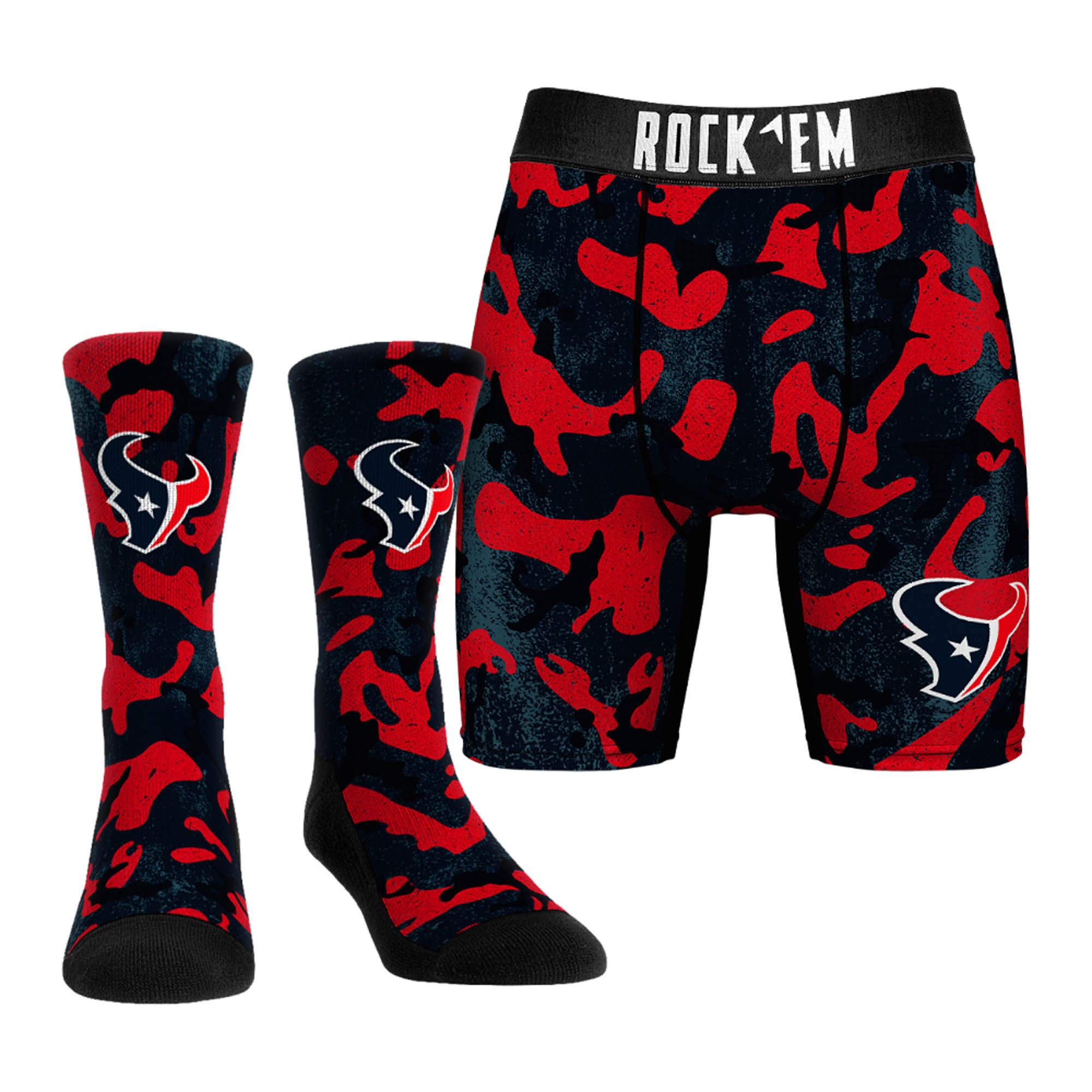 Men's Rock Em Socks Red Houston Texans Team Armor Underwear and Crew Socks Combo Pack